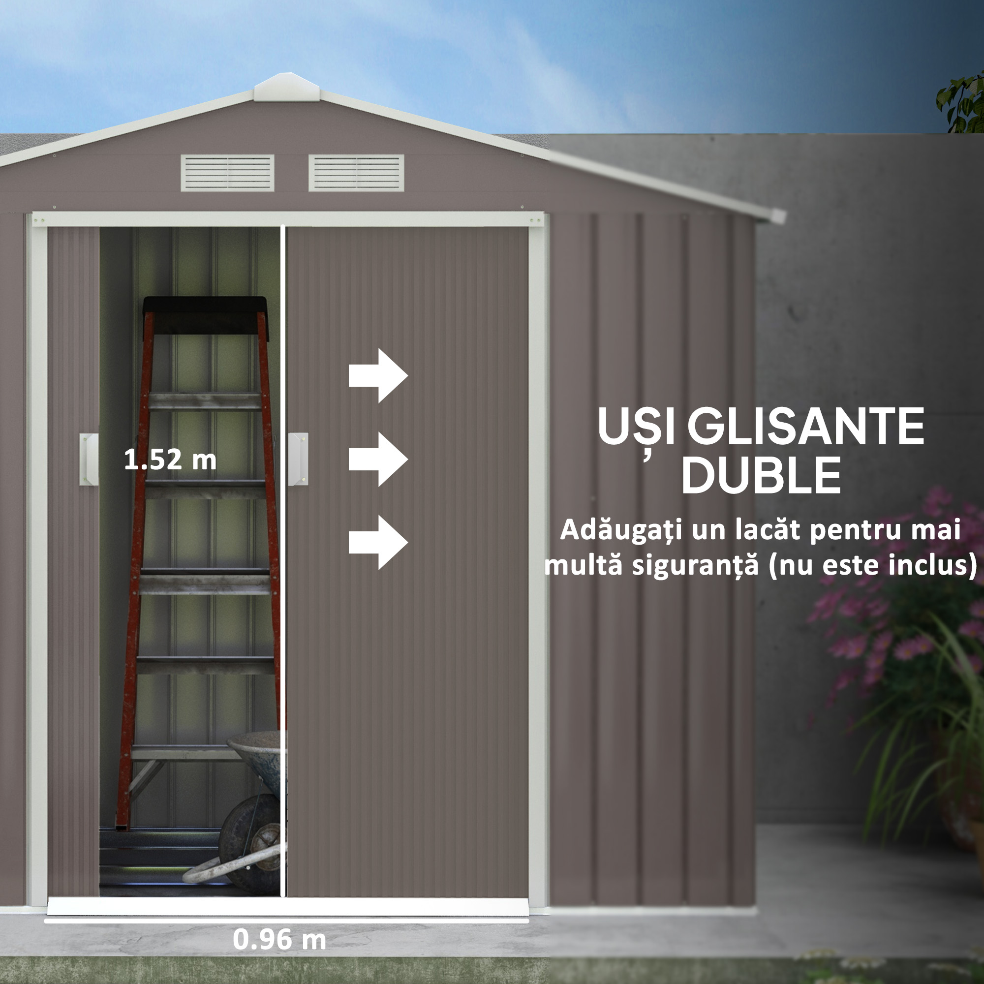  Magazie Gradina Metal cu Usi Glisante pentru Familie, 213x130x185 cm, Gri [5]