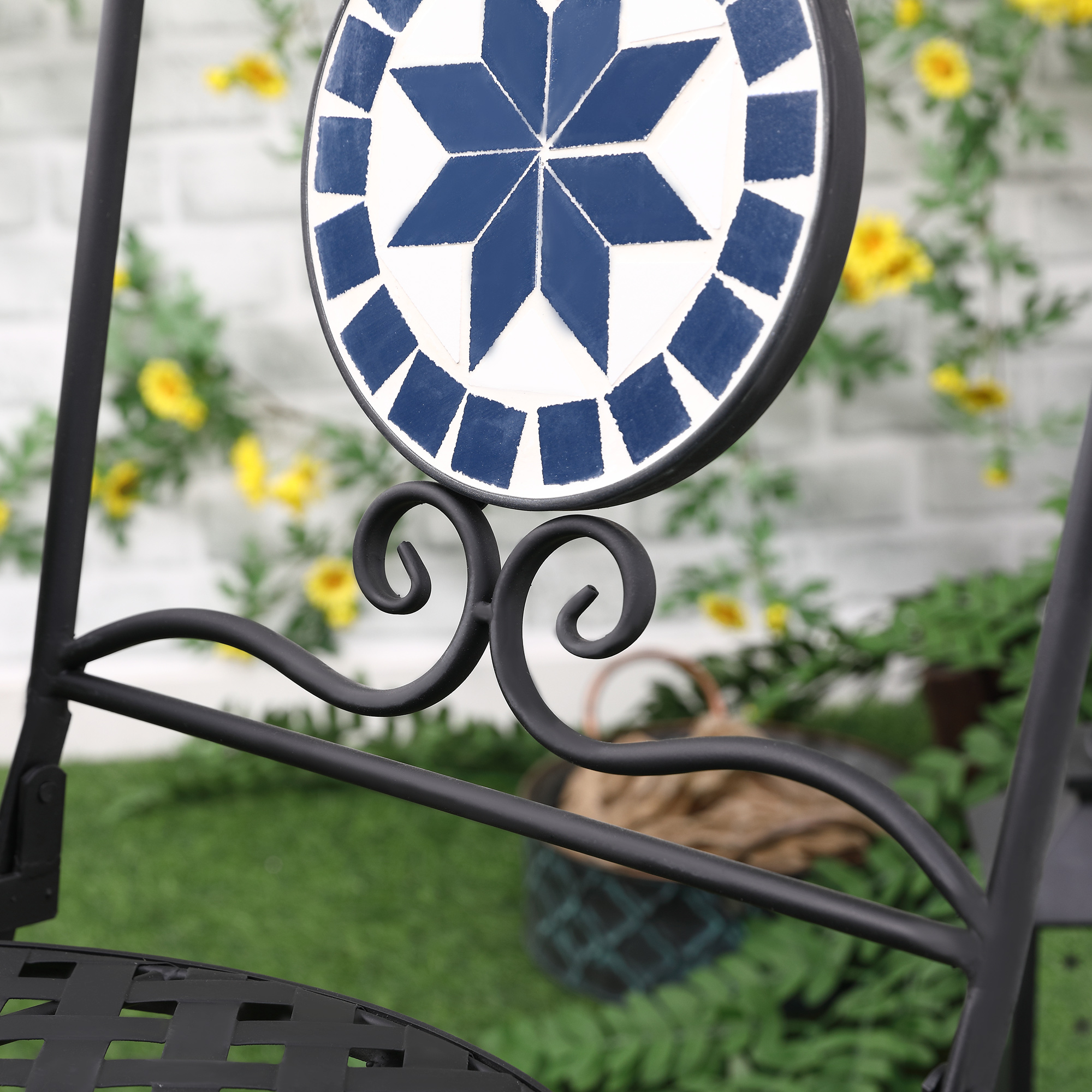  Set de Gradina 3 Piese cu 2 Scaune Pliante si 1 Masuta de Gradina, din Metal si Piatra [8]