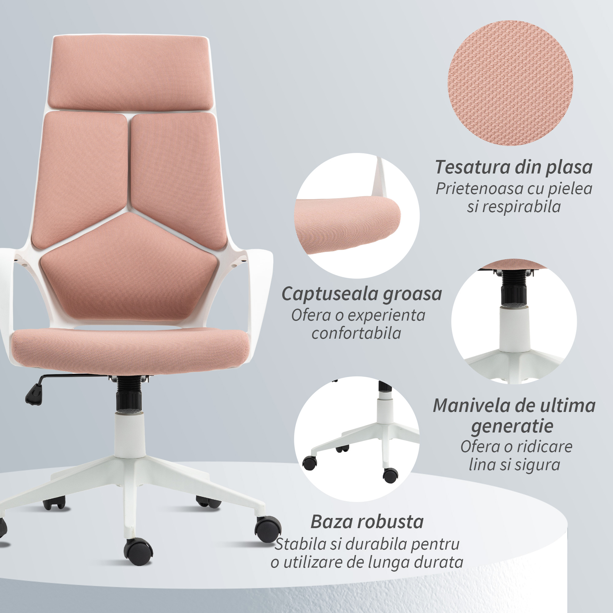  Scaun de Birou sau Gaming din tesatura cu Spatar inalt, Roz [6]