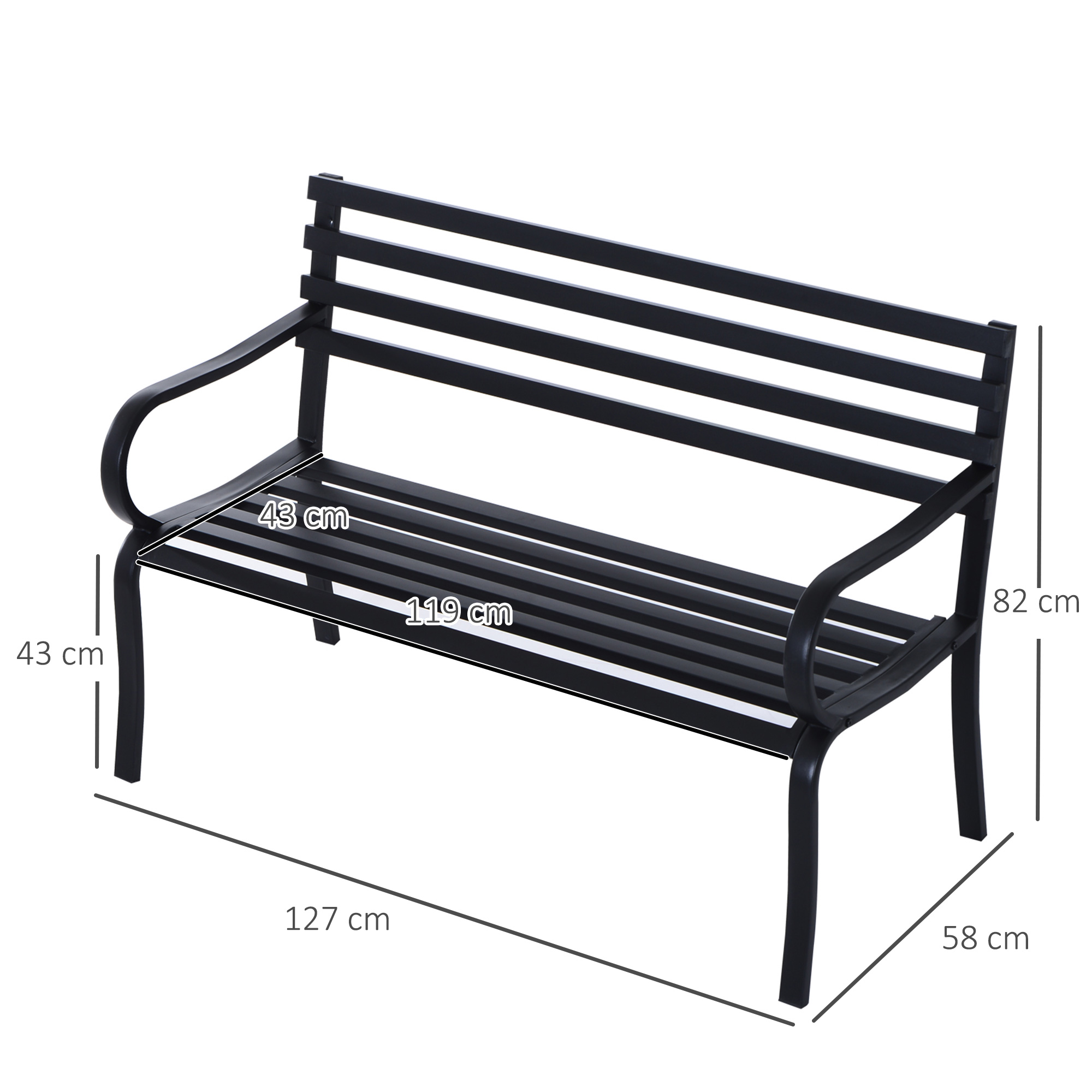  Banca de Gradina din Metal Neagra 127 x 62 x 82cm [2]