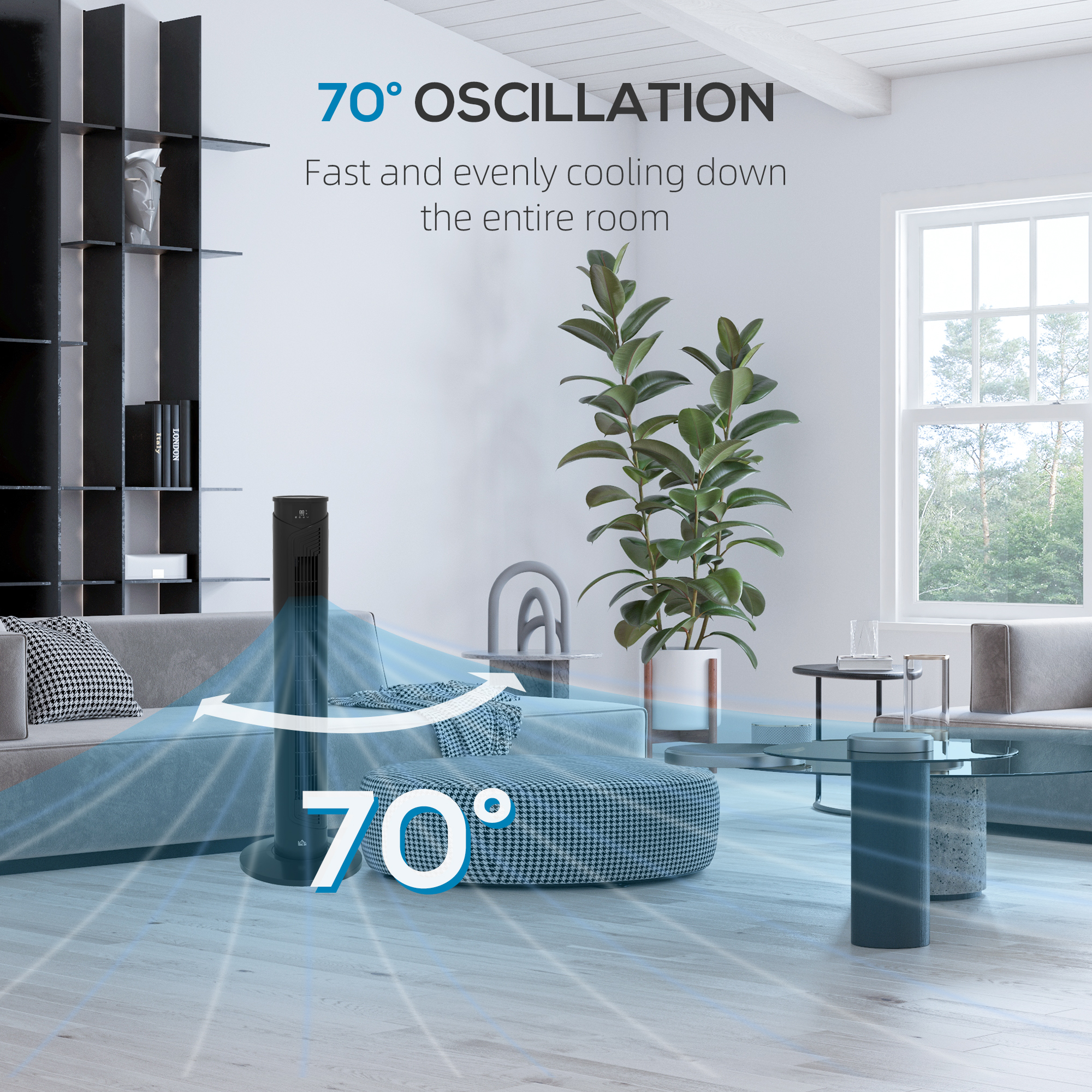  Ventilator turn 45W cu 4 moduri si 3 viteze, timer de 12h, din ABS, Ø31.5x93 cm, negru [5]