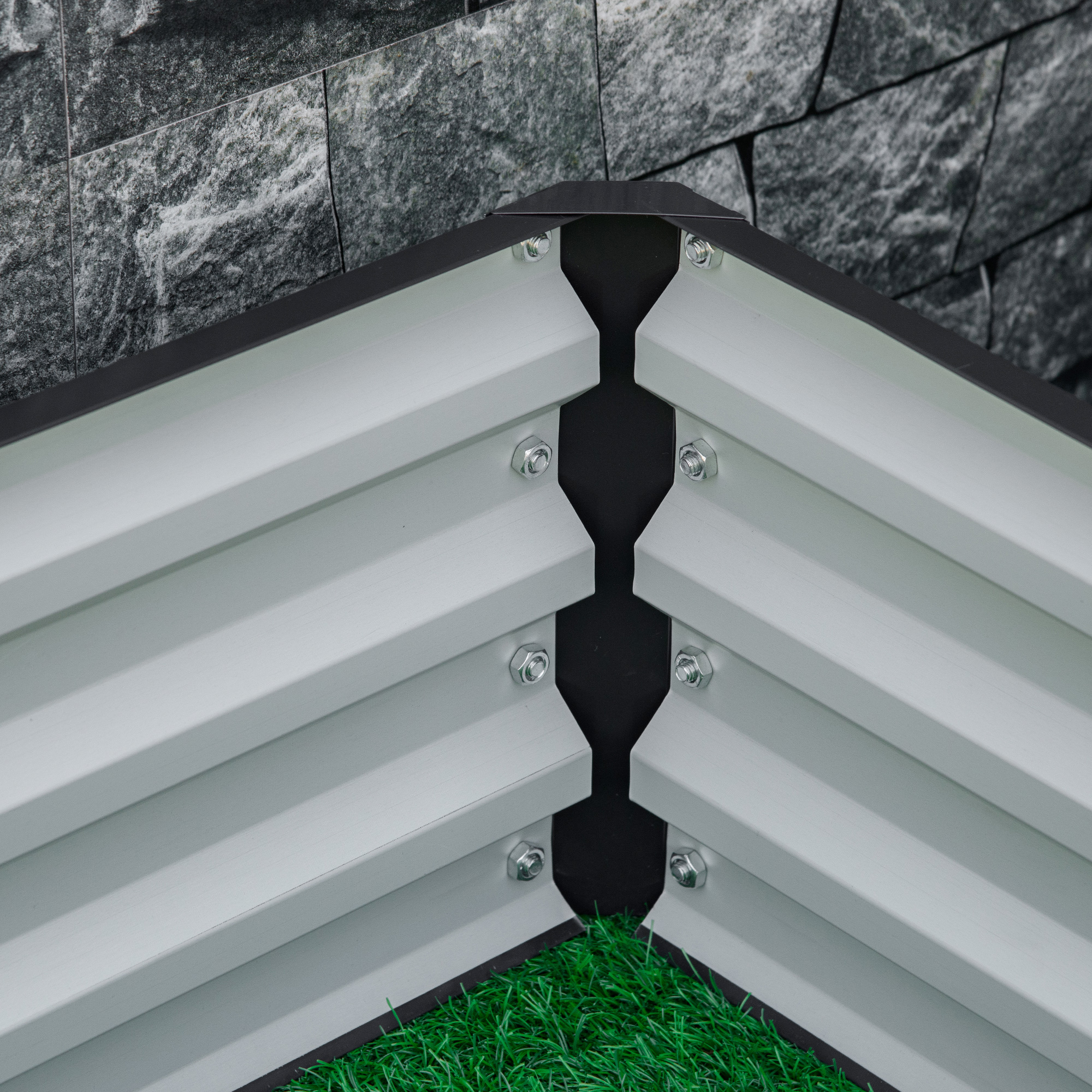  Pat de Gradina Inaltat Galvanizat de 120x120x30cm, Jardiniera Pat Inaltat cu Cadru din Otel pentru Legume, Flori, Plante si Plante Aromatice, Gri [8]