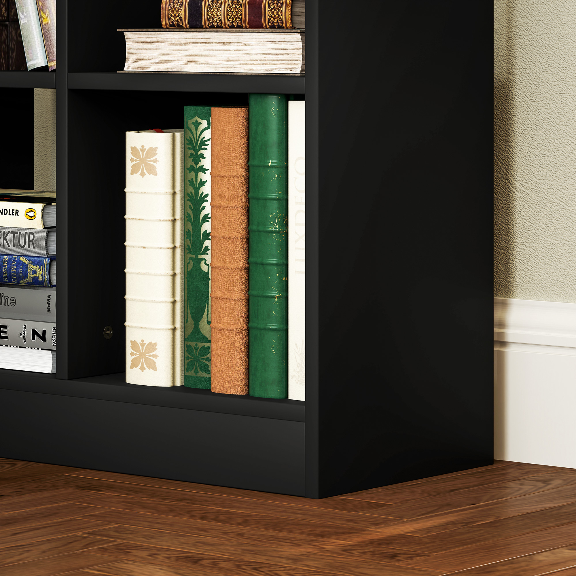  Biblioteca Moderna din Lemn cu Sertar Central si Kit Antirasturnare, 60x26x158 cm, Negru [8]