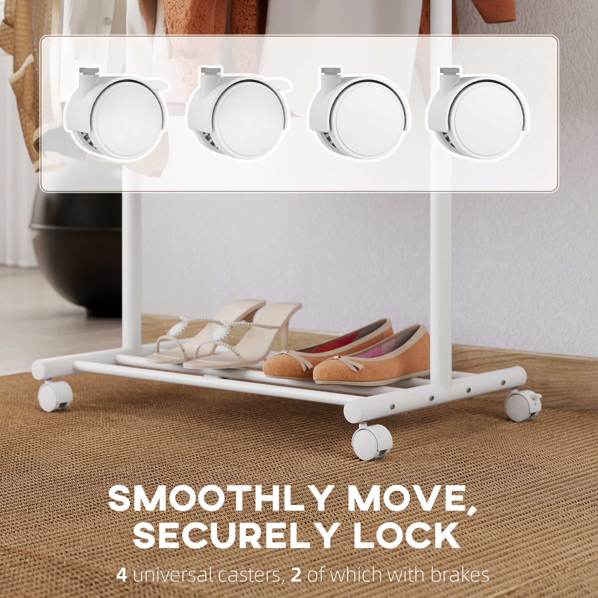  Stand Cuier de Podea cu Roti, 5 Carlige si Raft Inferior pentru incaltaminte, Alb [4]