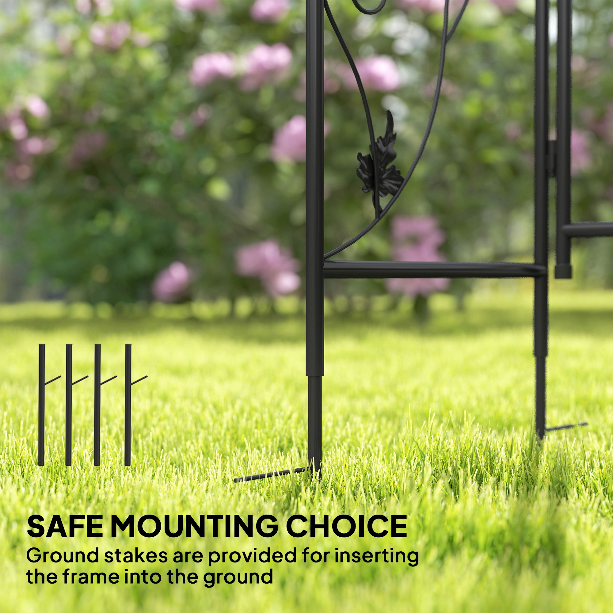  Arc de Gradina cu Poarta si Grilaj pentru Plante Cataratoare, 2,2x1 m, Negru [5]