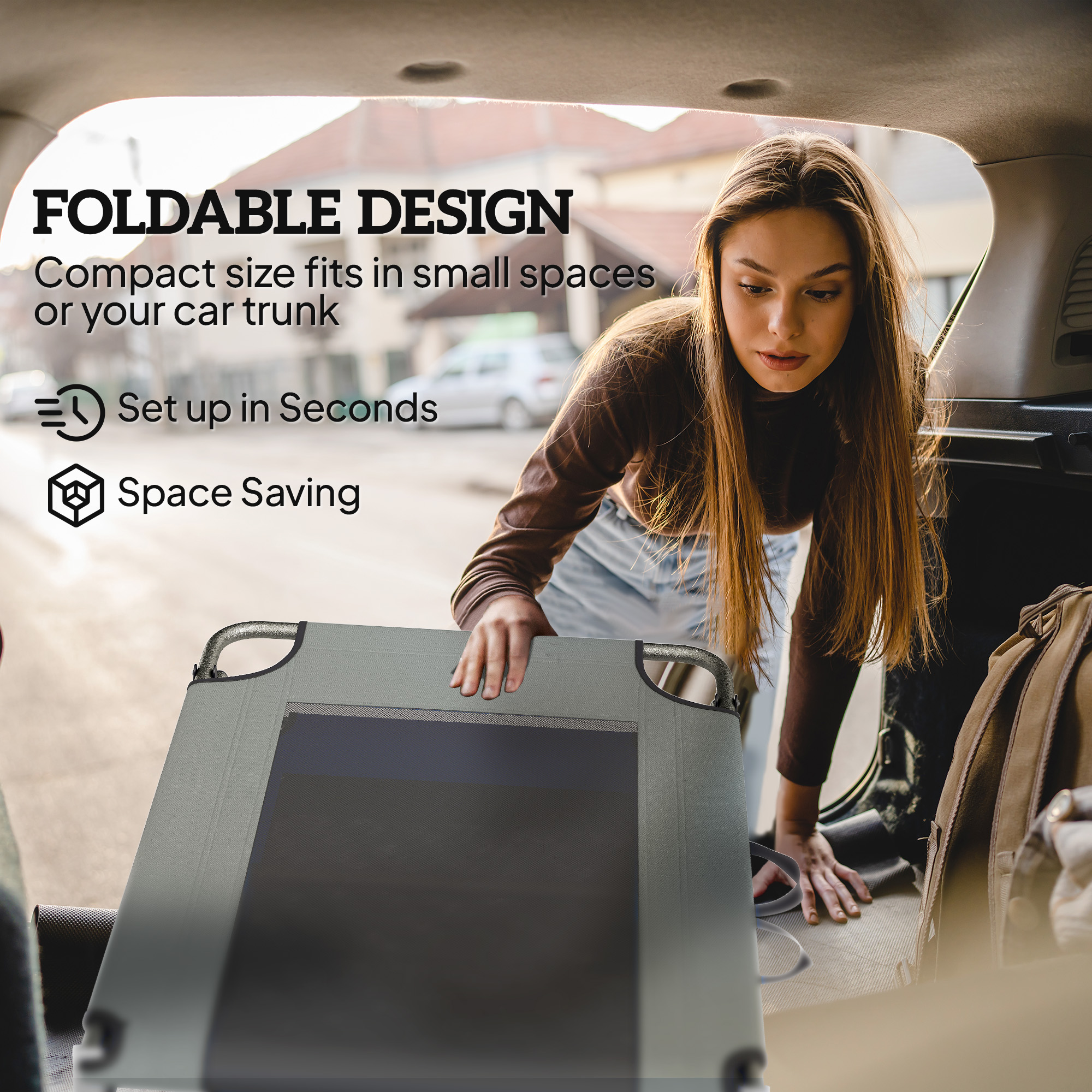  sezlong de Exterior Reglabil 4 Pozitii, Scaun Pliabil cu Maner, Gri. [4]