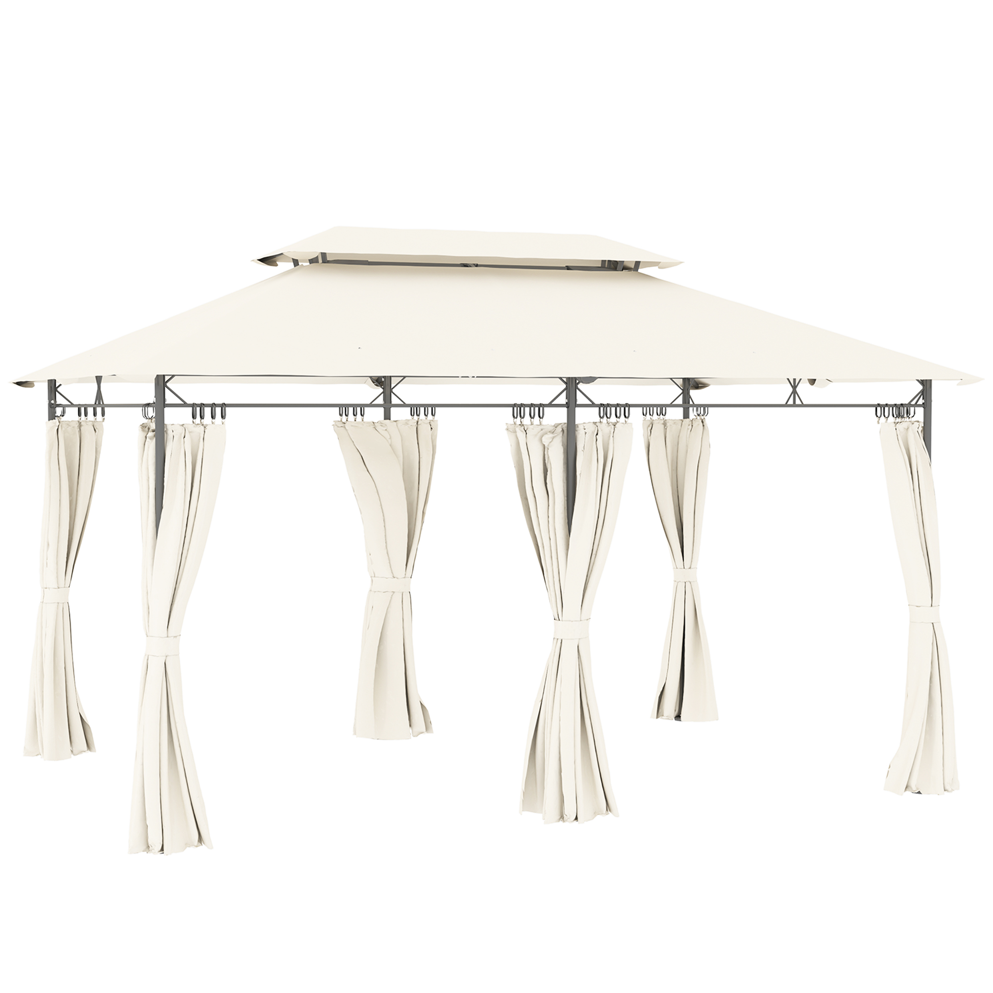 Gradina & balcon -  Foisor de Gradina 3x4 m cu Perdele Detasabile, Acoperis Dublu si Structura din Metal, Crem