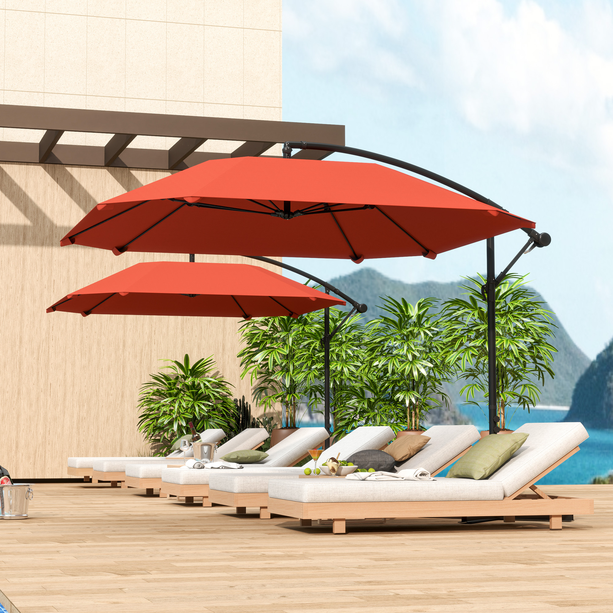  Umbrela de Soare Suspendata cu Baza in Cruce, Articulatie Tip Banana si Manivela, 304x260x245 cm, Maro [1]