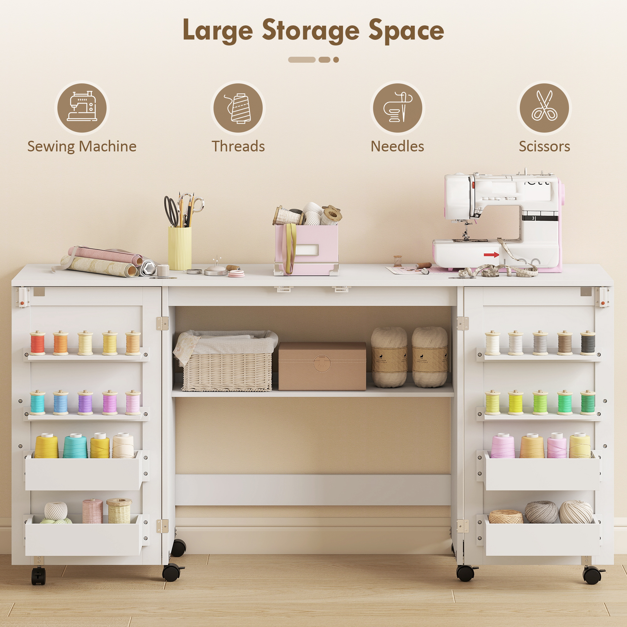  Masa de Cusut Pliabila cu Roti cu Blocare, Rafturi si 20 de Suporturi [4]