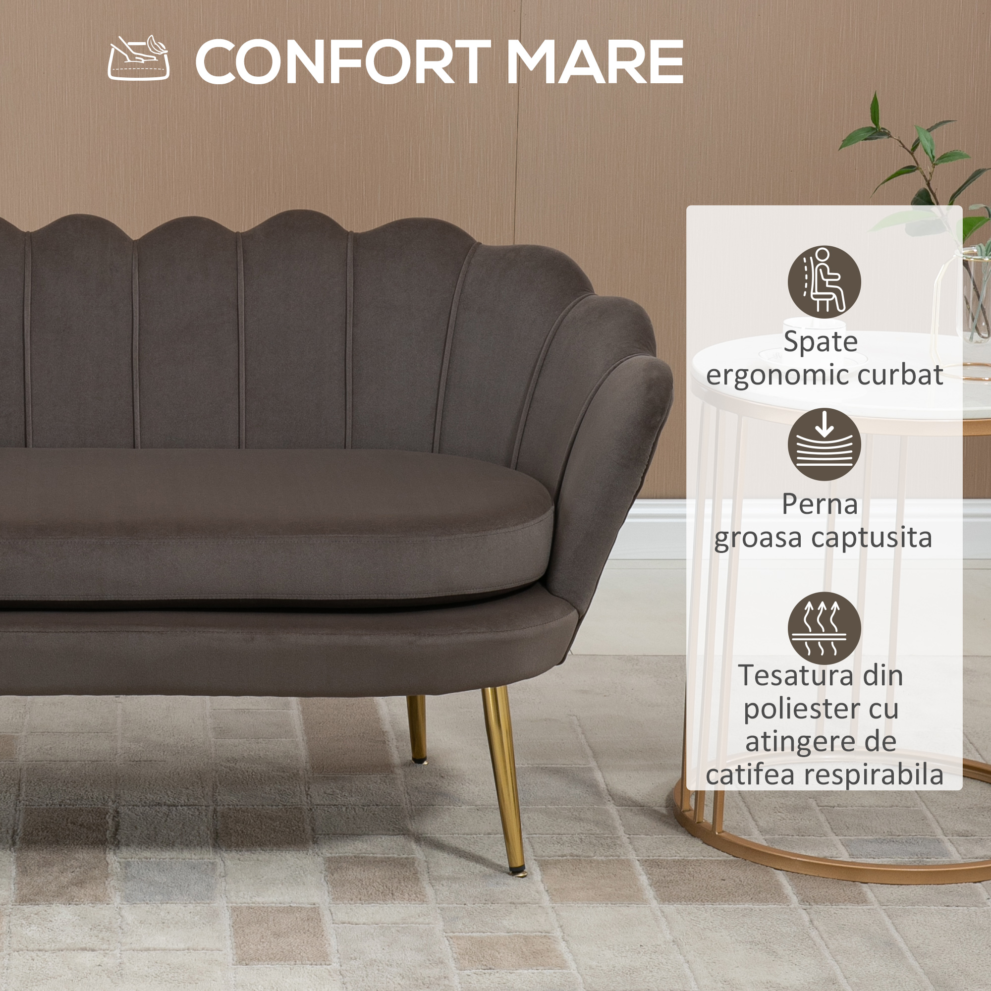  canapea din catifea, 2 locuri,130x63x73cm, gri [4]