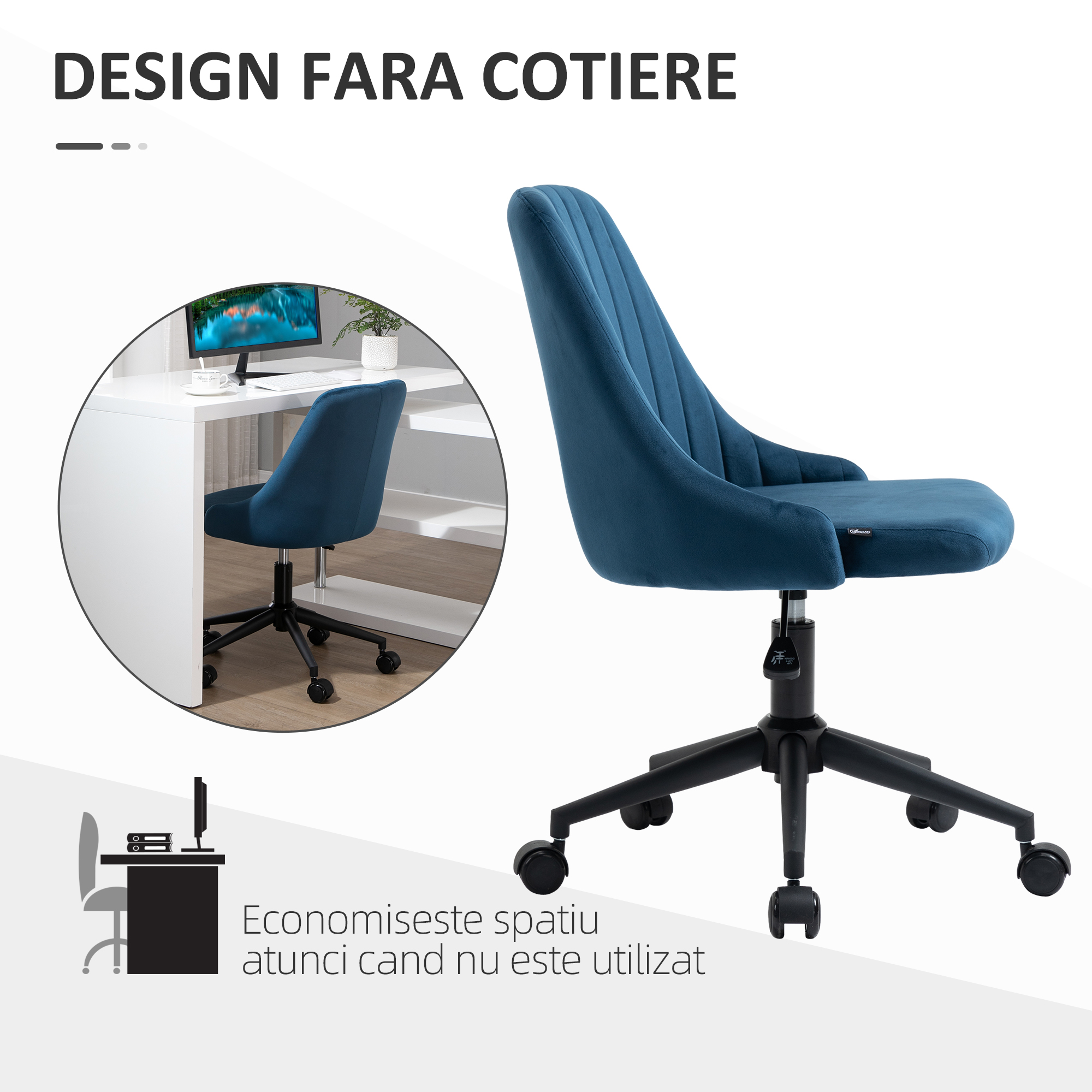  Scaun Birou Catifea Albastru - Reglabil & Pivotant 360° [4]