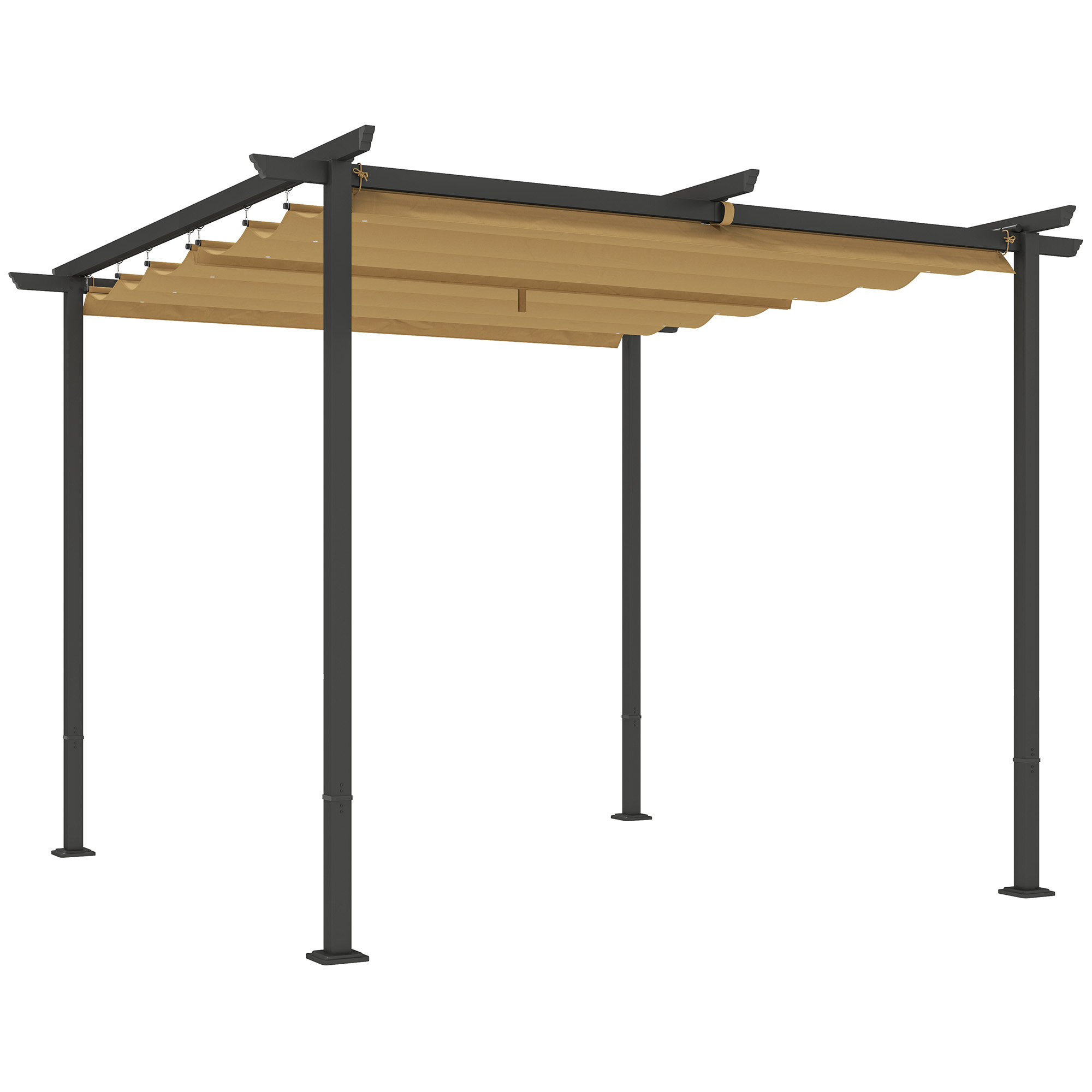 Gradina & balcon -  Pergola de Gradina cu Acoperis Retractabil si Cadru Metalic, 300x300x227 cm, Bej