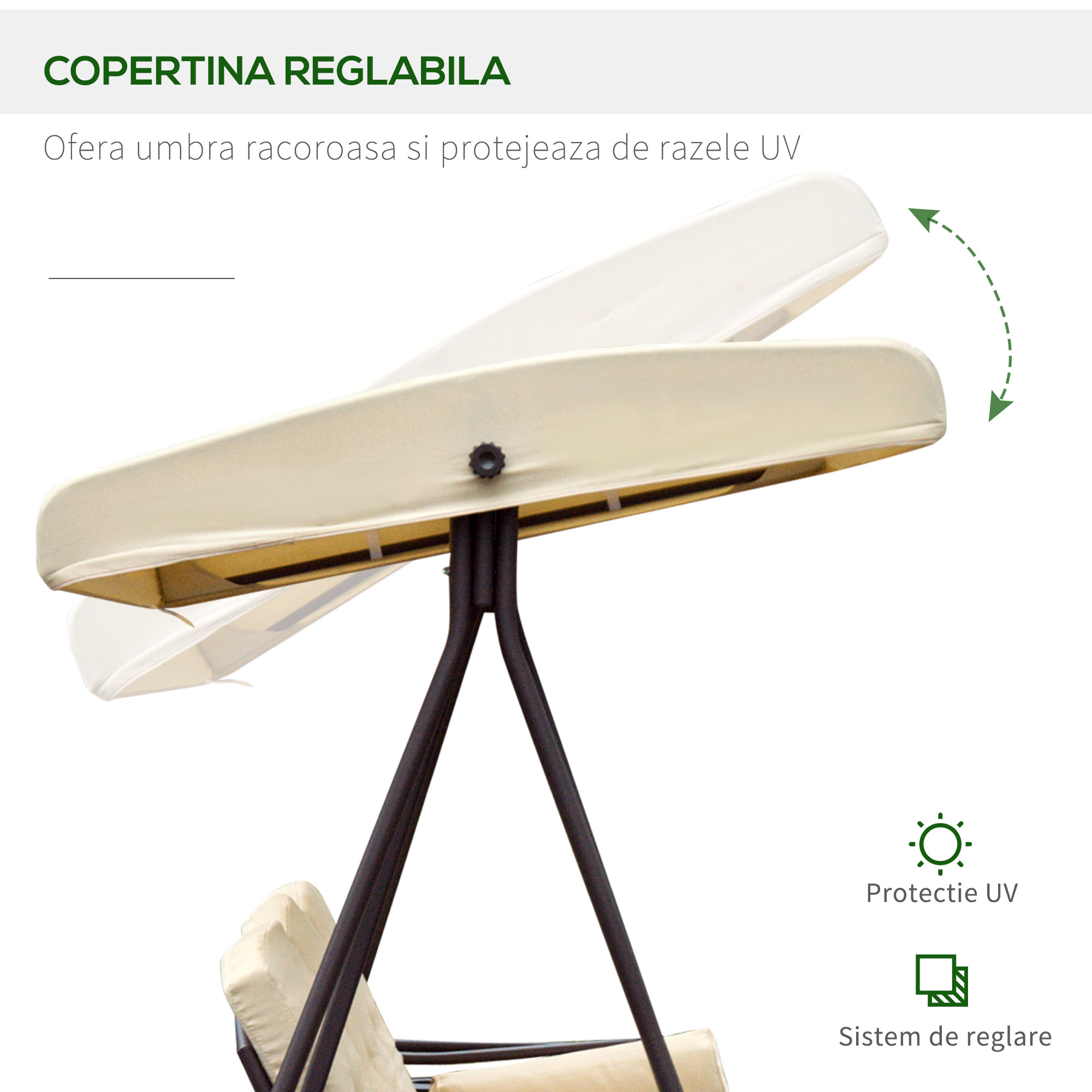  sezlong de Gradina cu 3 Locuri cu Acoperis Basculant si Perne Captusite [3]