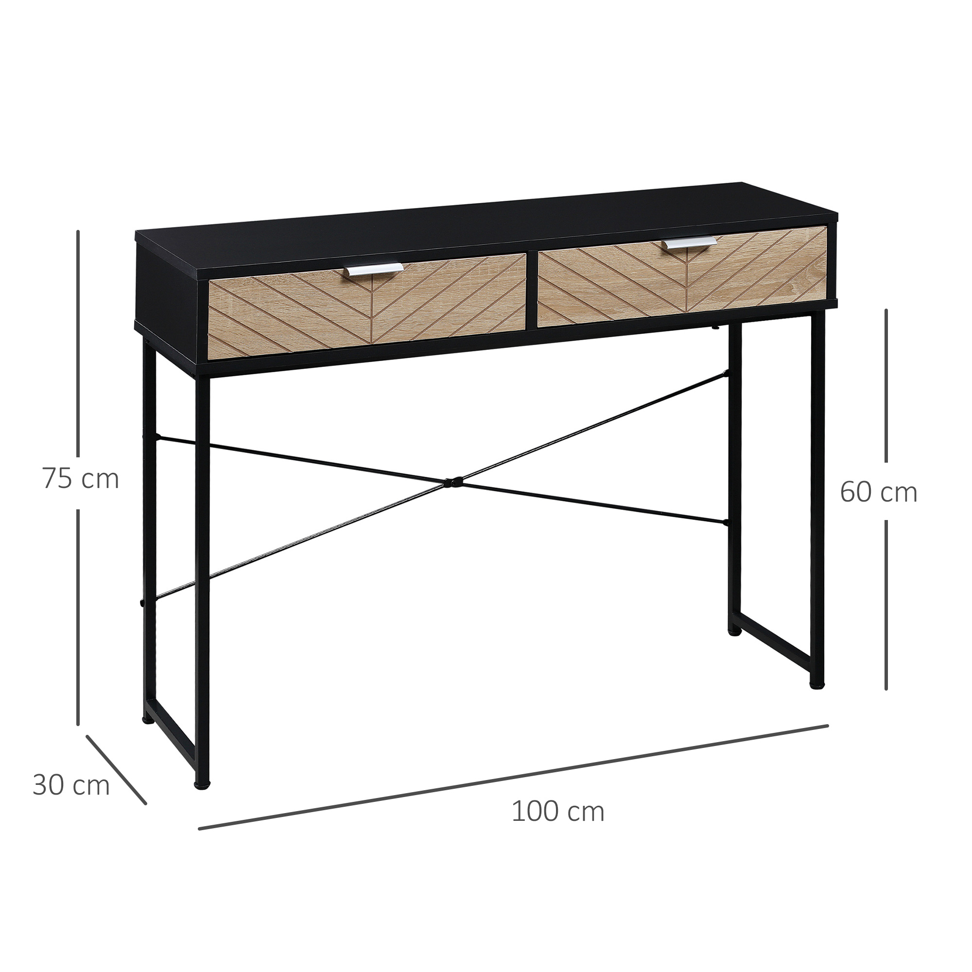 Consola Moderna  pentru Hol si Sufragerie cu 2 Sertare Metalice 100x30x75cm - Negru [2]
