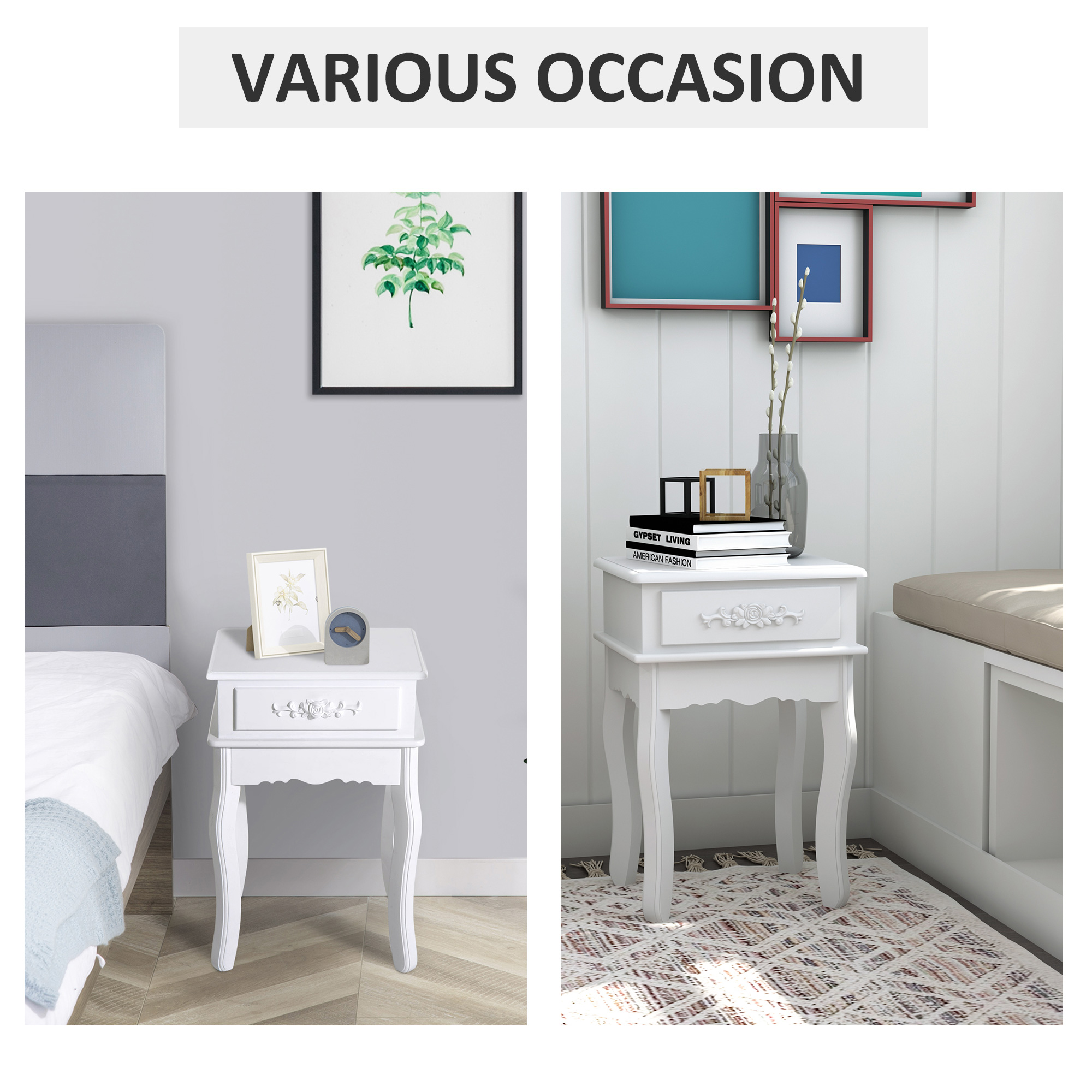  Noptiera cu Sertar in Lemn Alb, 40 x 30 x 60cm [5]