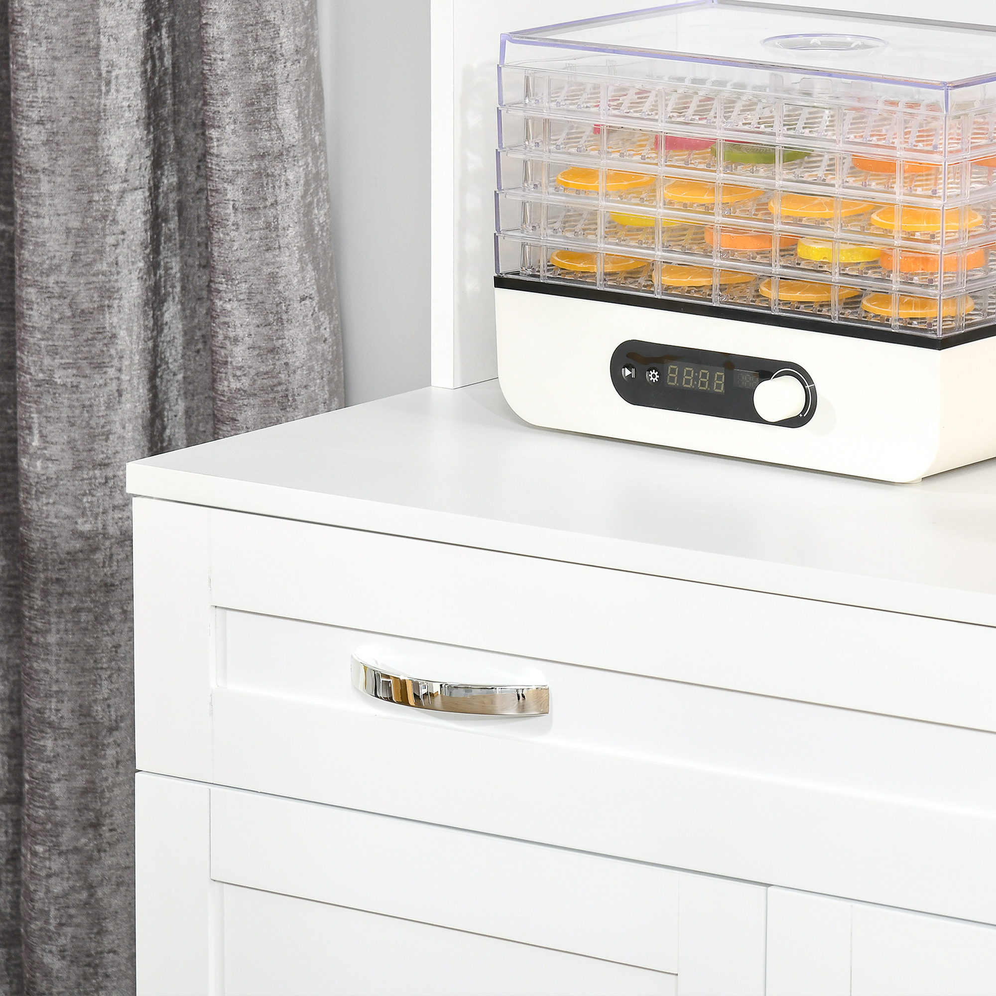  Bufet inalt de Bucatarie cu Raft pentru Cuptor, Sertar, Usi de Sticla si Rafturi Reglabile, 80x48x170 cm, Alb [8]