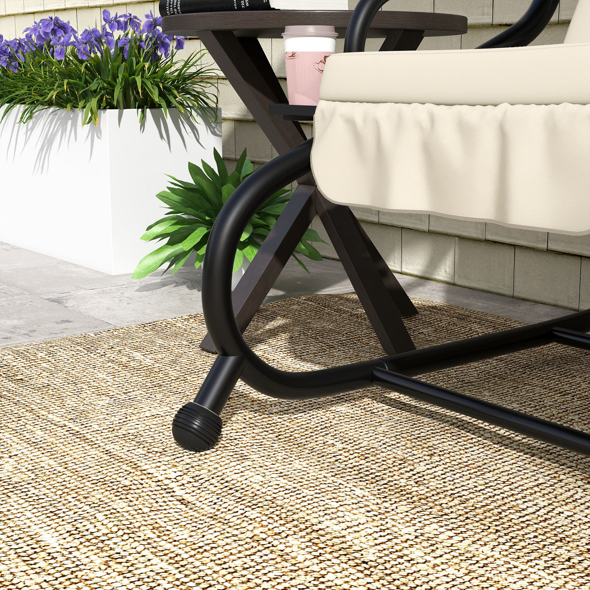  Leagan Pat de Gradina cu acoperis reglabil si tavi, din otel si Teslin, 200x120x164 cm, crem [8]