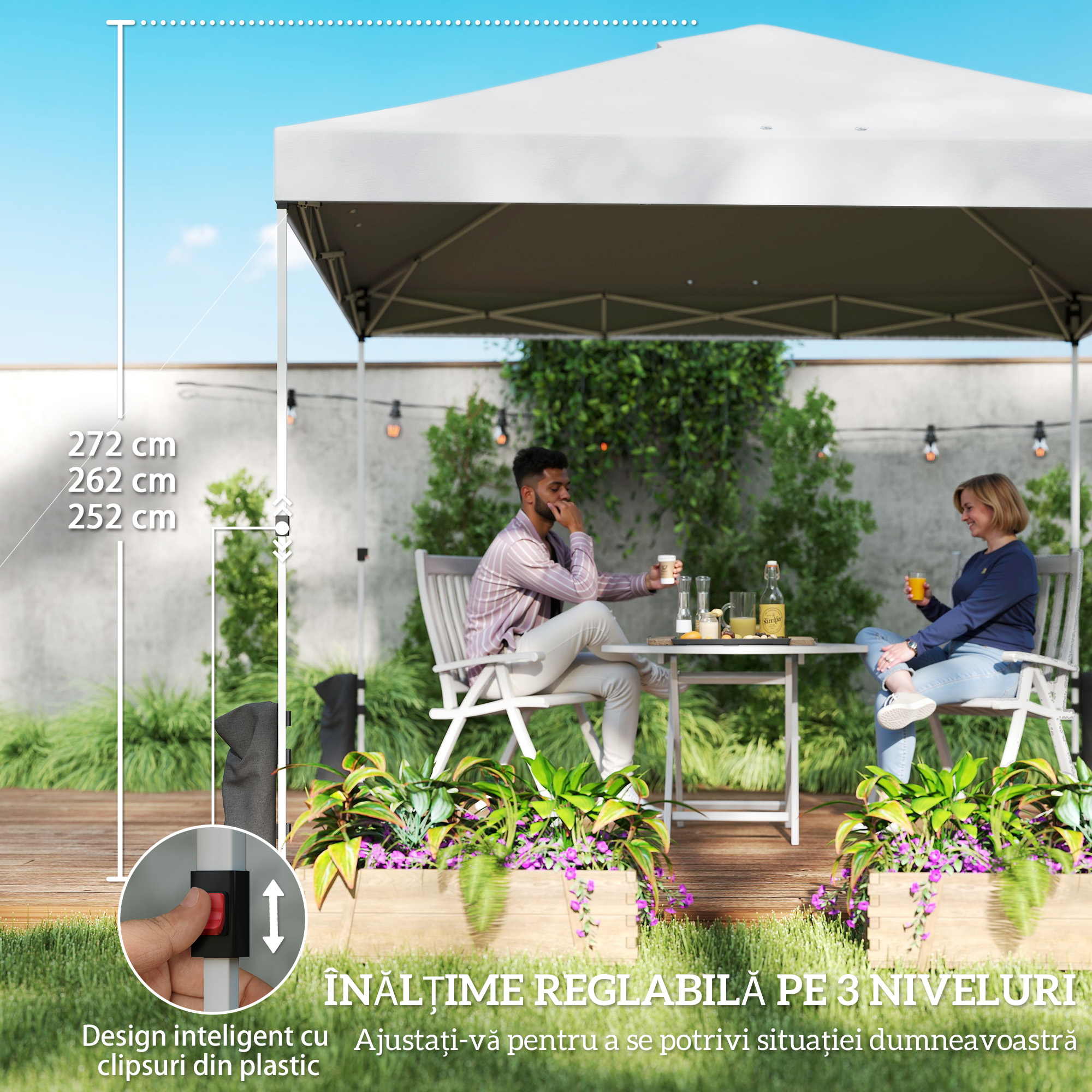  Pavilion 3x3 m Pop-Up cu Buzunare, UPF 50+, cu Saci de Nisip si Geanta cu Roti [7]