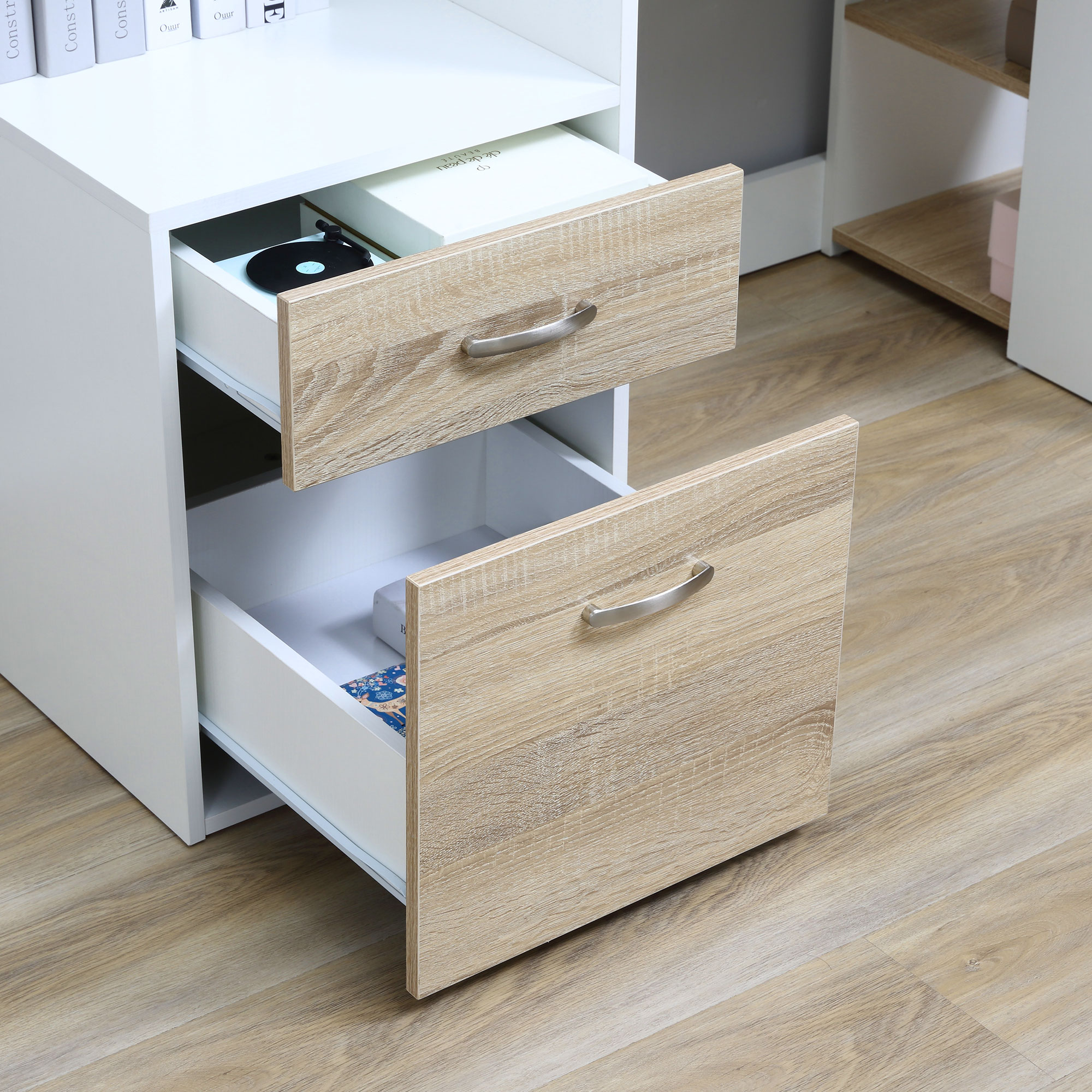  Masa de Birou Moderna pentru Computer cu Rafturi din Lemn MDF, 140x55x92 cm [7]