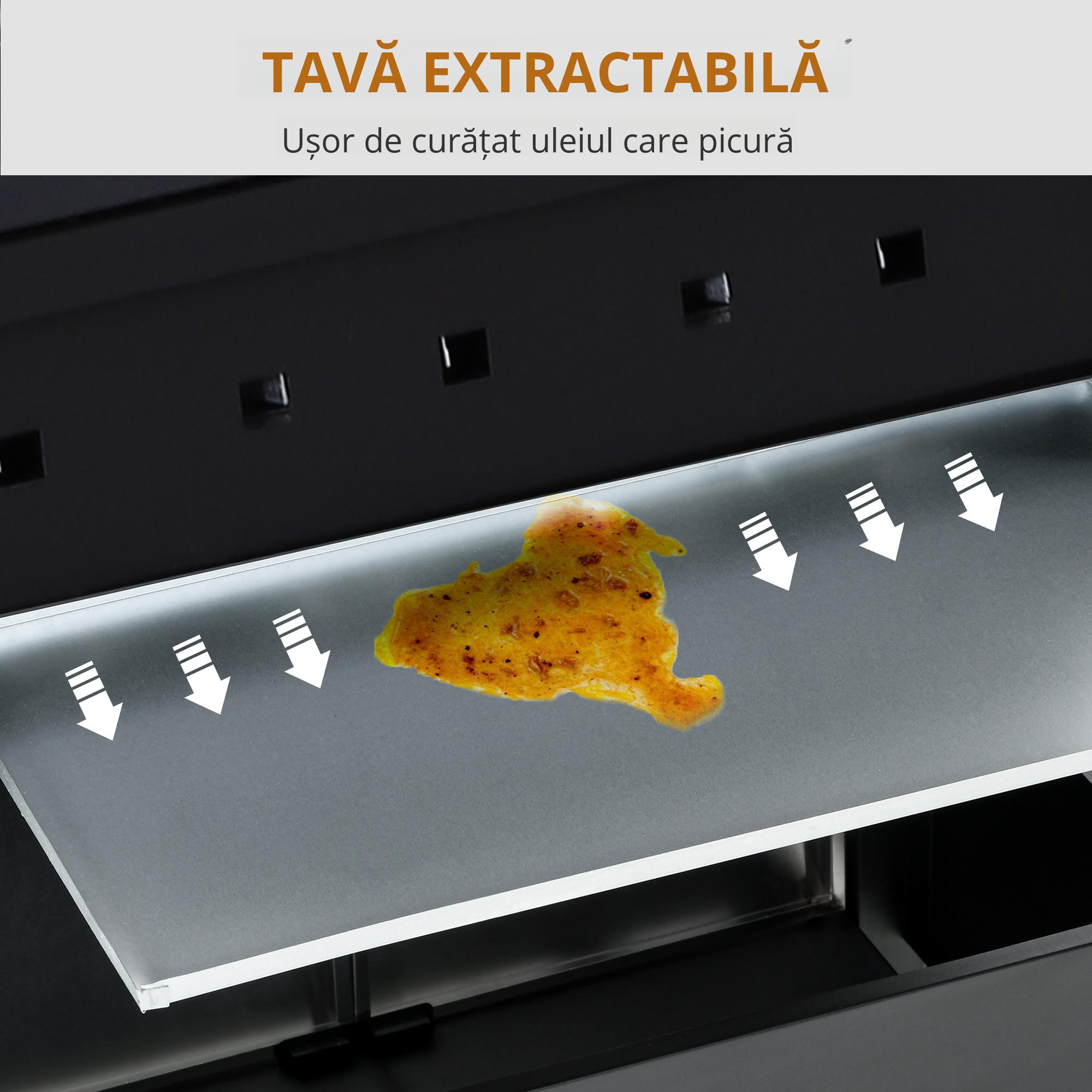  Gratar pe gaz cu Capac si Termometru, Raft si 2 Roti, 110x50x100cm Negru [4]