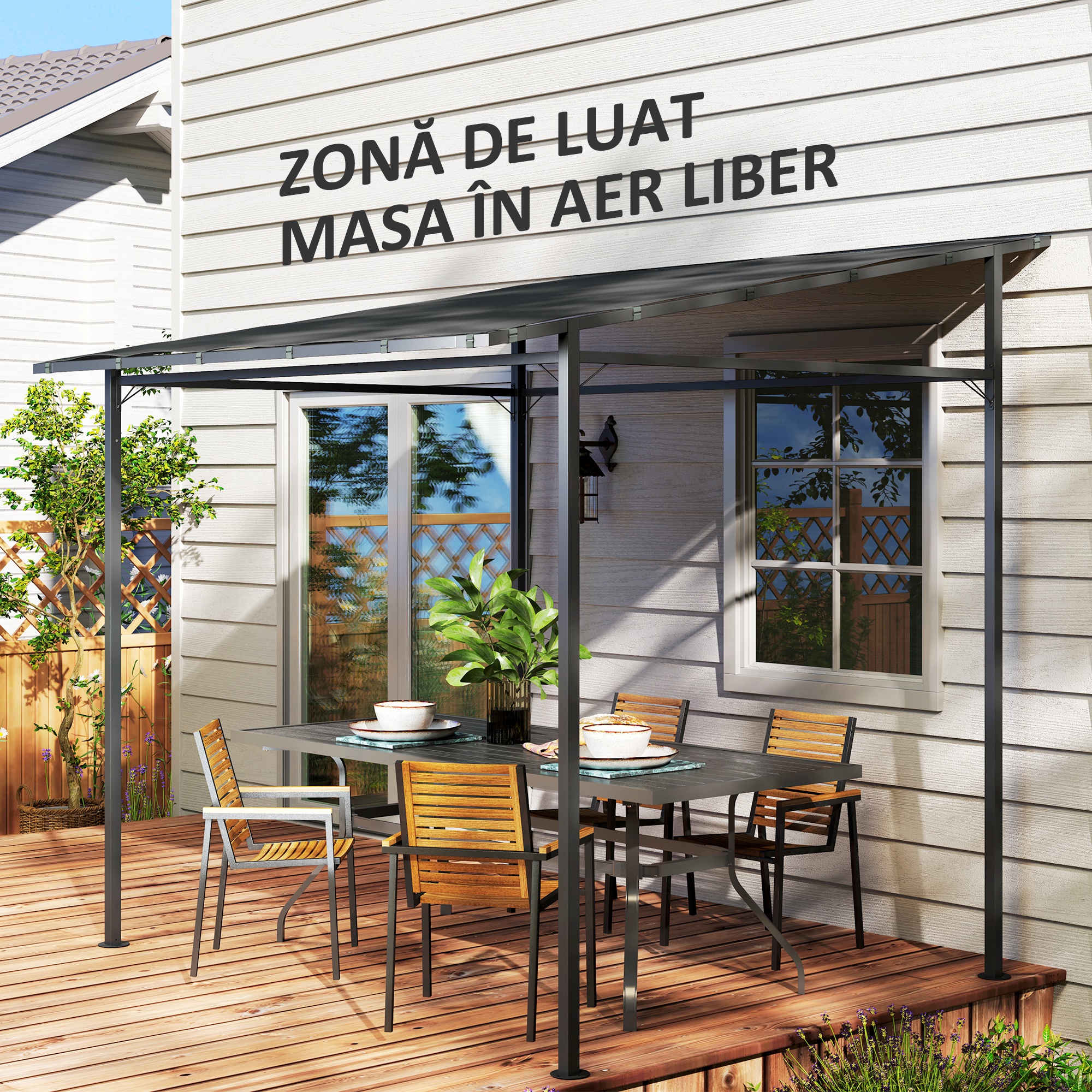  Pergola de Gradina din Metal si Poliester, 238x238x235/194 cm, Gri inchis [8]