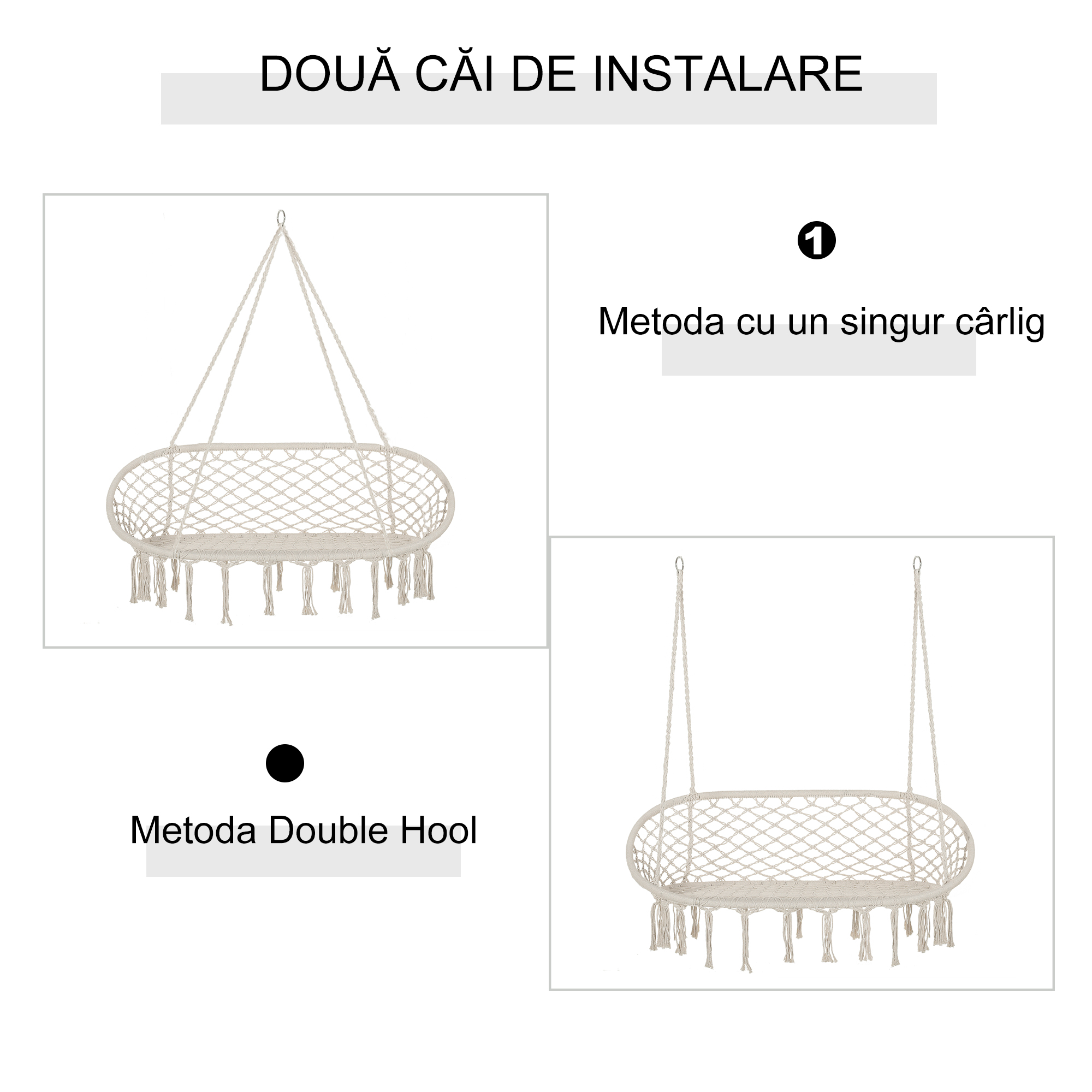  Hamac Balansoar pentru Gradina si Casa cu 2 Locuri din Macramé Alb Crem, Fara Perna [6]