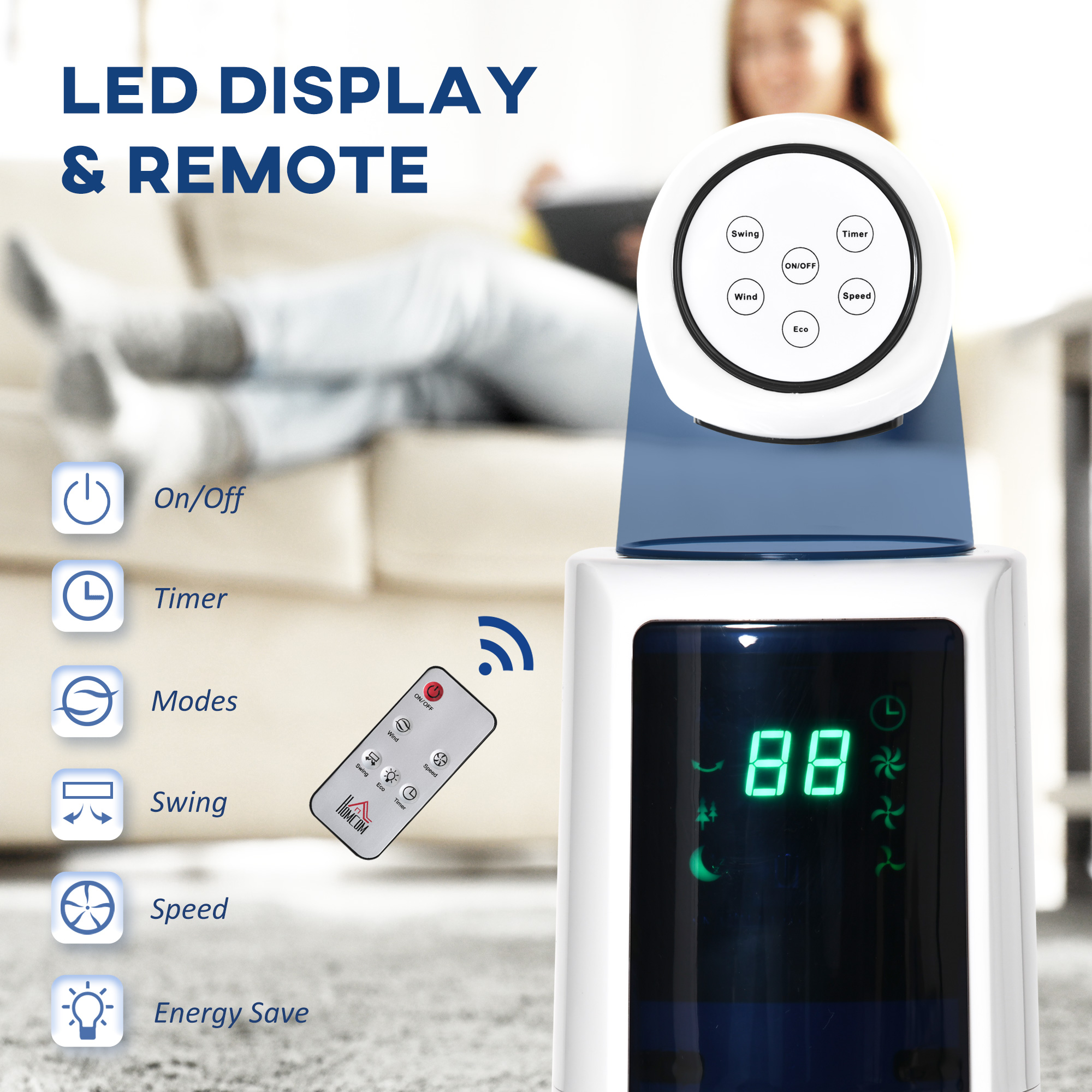  Ventilator Turn cu 3 Moduri si 3 Viteze cu Cronometru 12h, Ventilator de Podea ABS cu Telecomanda, Ø32x118.2 cm, Alb [6]