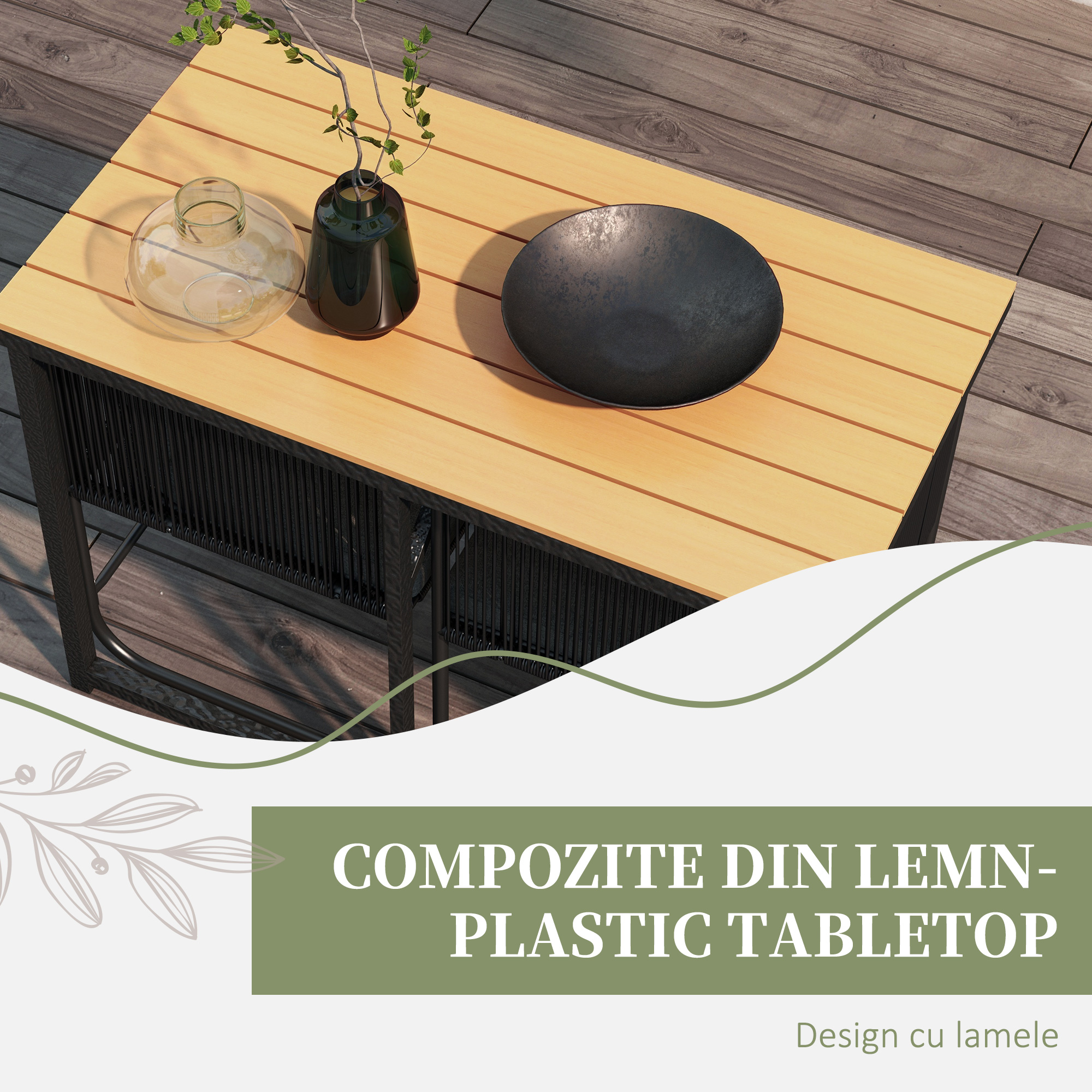  Set de dining din 3 piese din ratan pentru terasa, Masa [6]