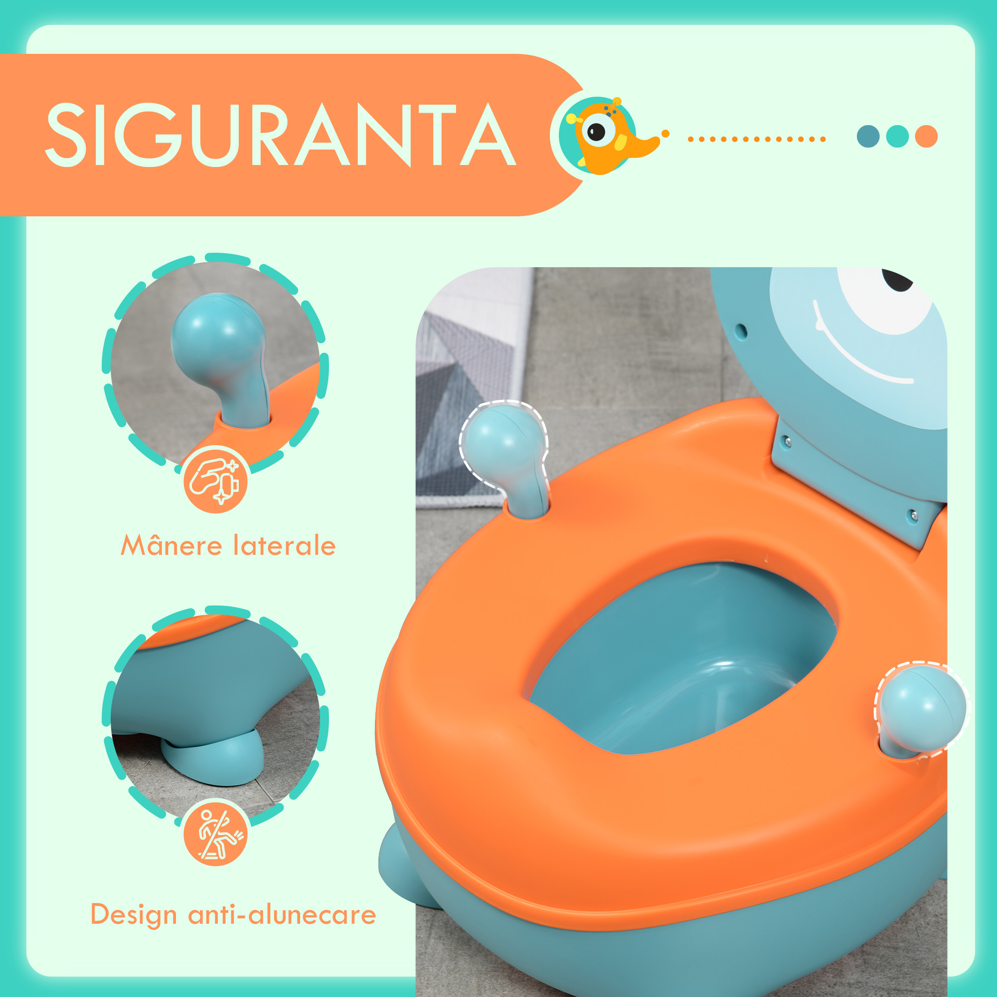  Olita pentru Copii de la 6 Luni in Forma de Extraterestru, Scaun Ergonomic, Spatar si Vas Detasabil, Albastru [3]