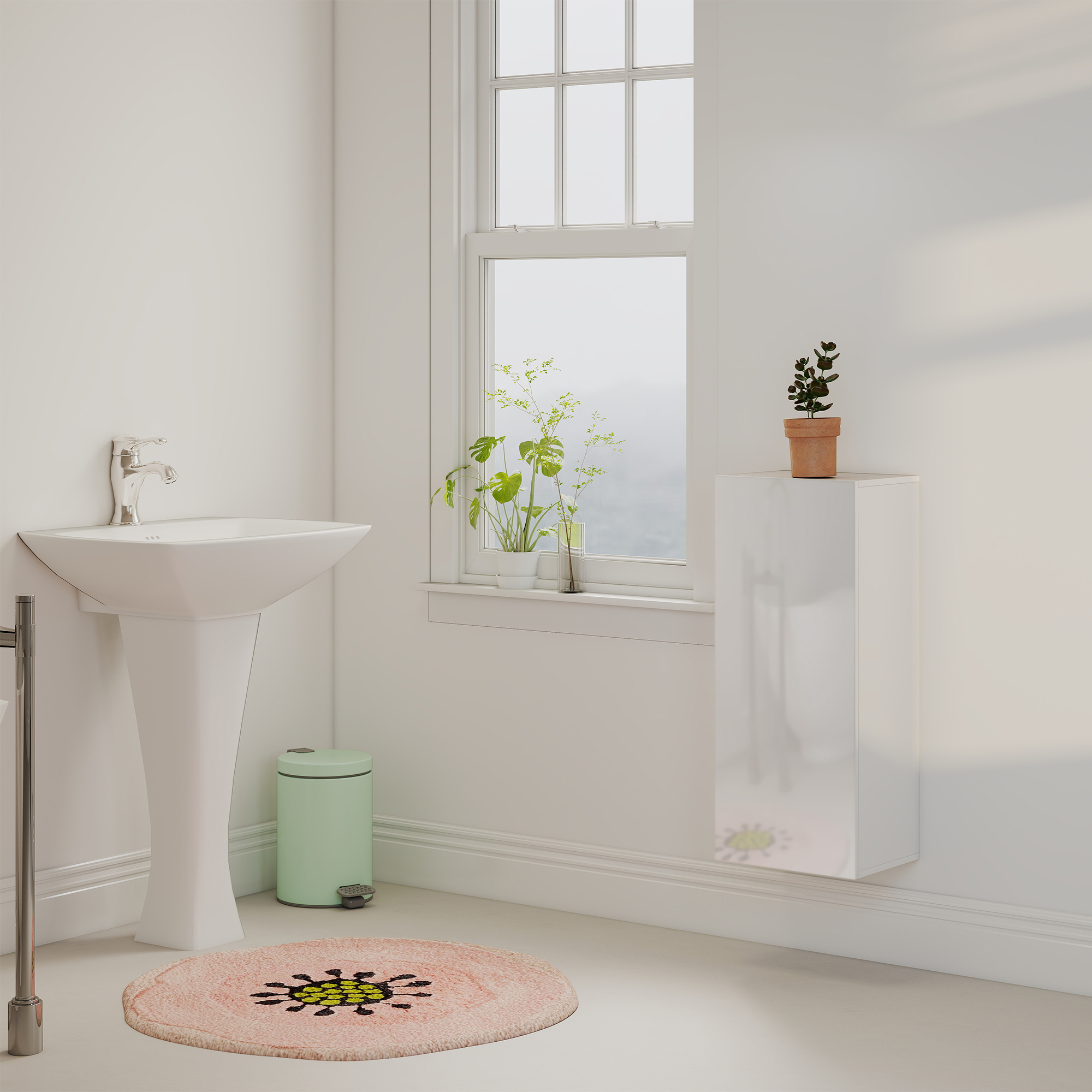  Dulap de Baie Suspendat cu Usa Fara Maner, 2 Rafturi Reglabile din Sticla, Mobilier Suspendat Multifunctional, 30x23,4x71,2 cm, Alb Lucios [8]