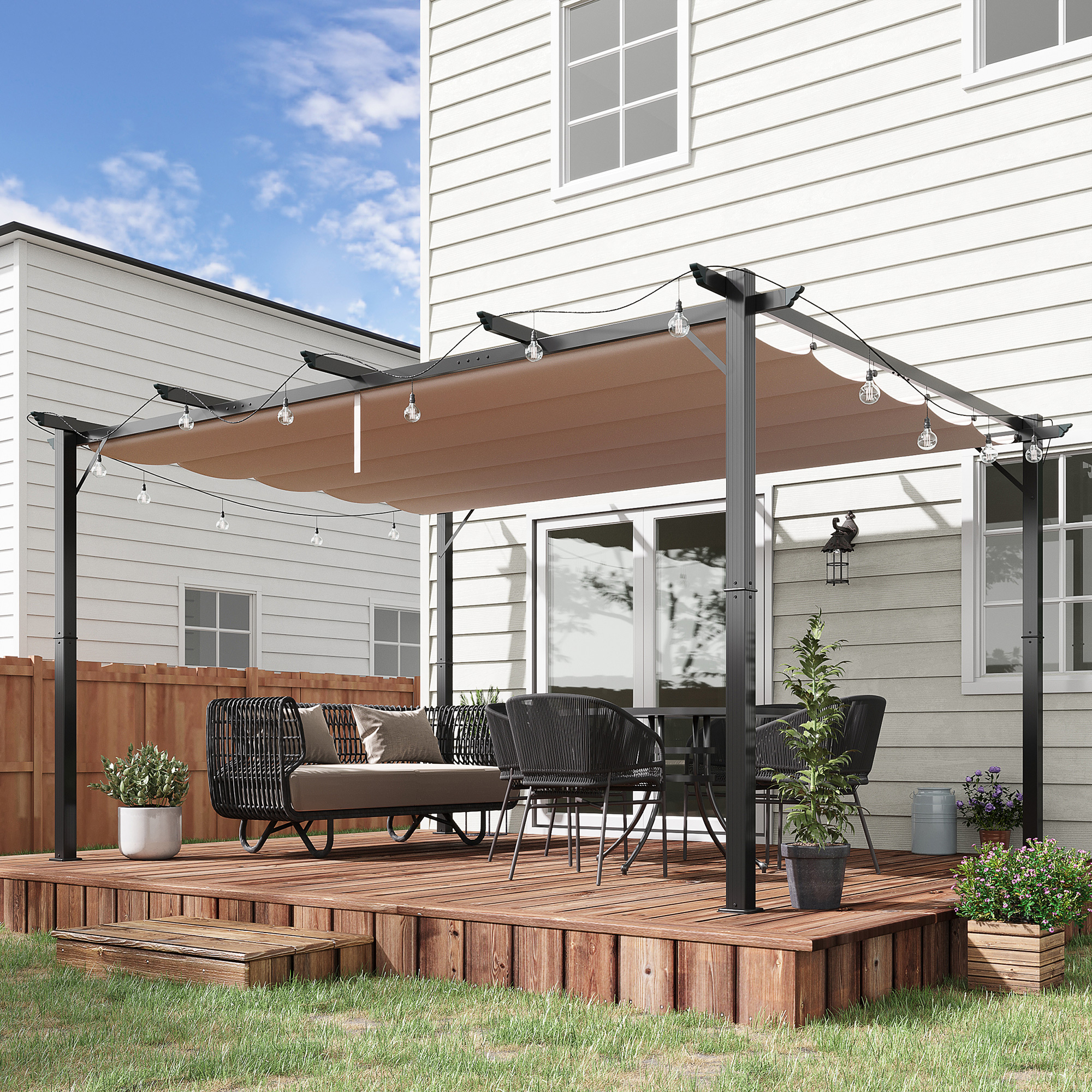 Foisor Pergola de Gradina 3X4m Prelata Culisanta in Poliester Impermeabil si Schelet in Aluminiu [1]