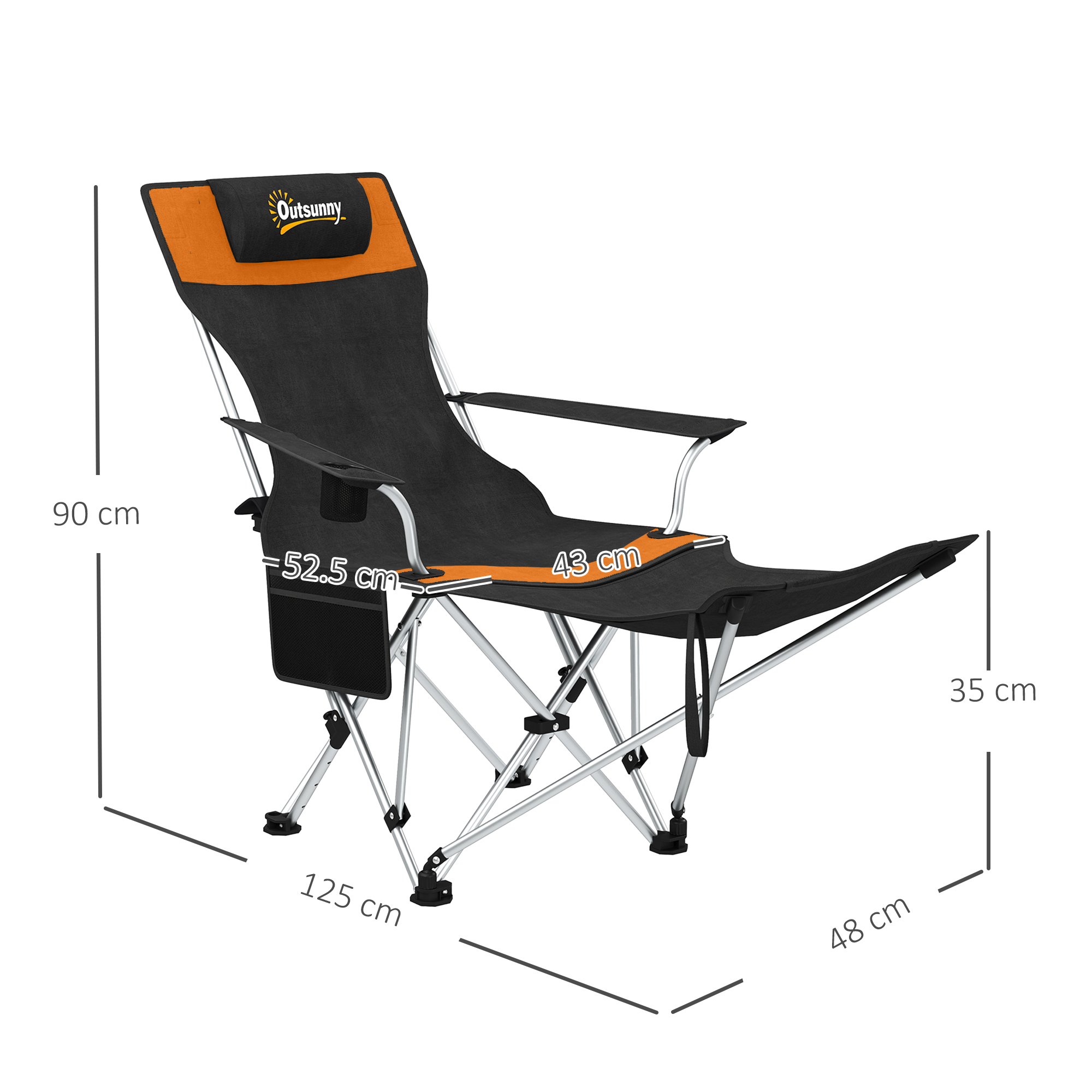  Set de 2 Scaune de Camping Pliabile cu Suport pentru Picioare Detasabil, 82x100x88 cm, Negru [2]