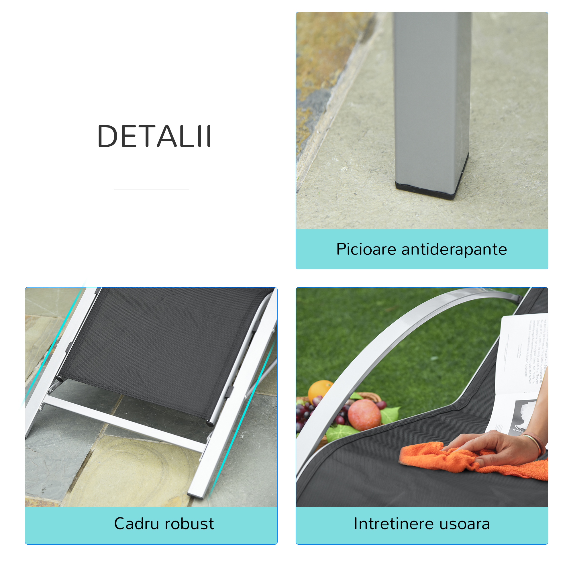  Set 2 Sezlonguri de Gradina si 1 Masuta cu Raft din Sticla Negru [6]