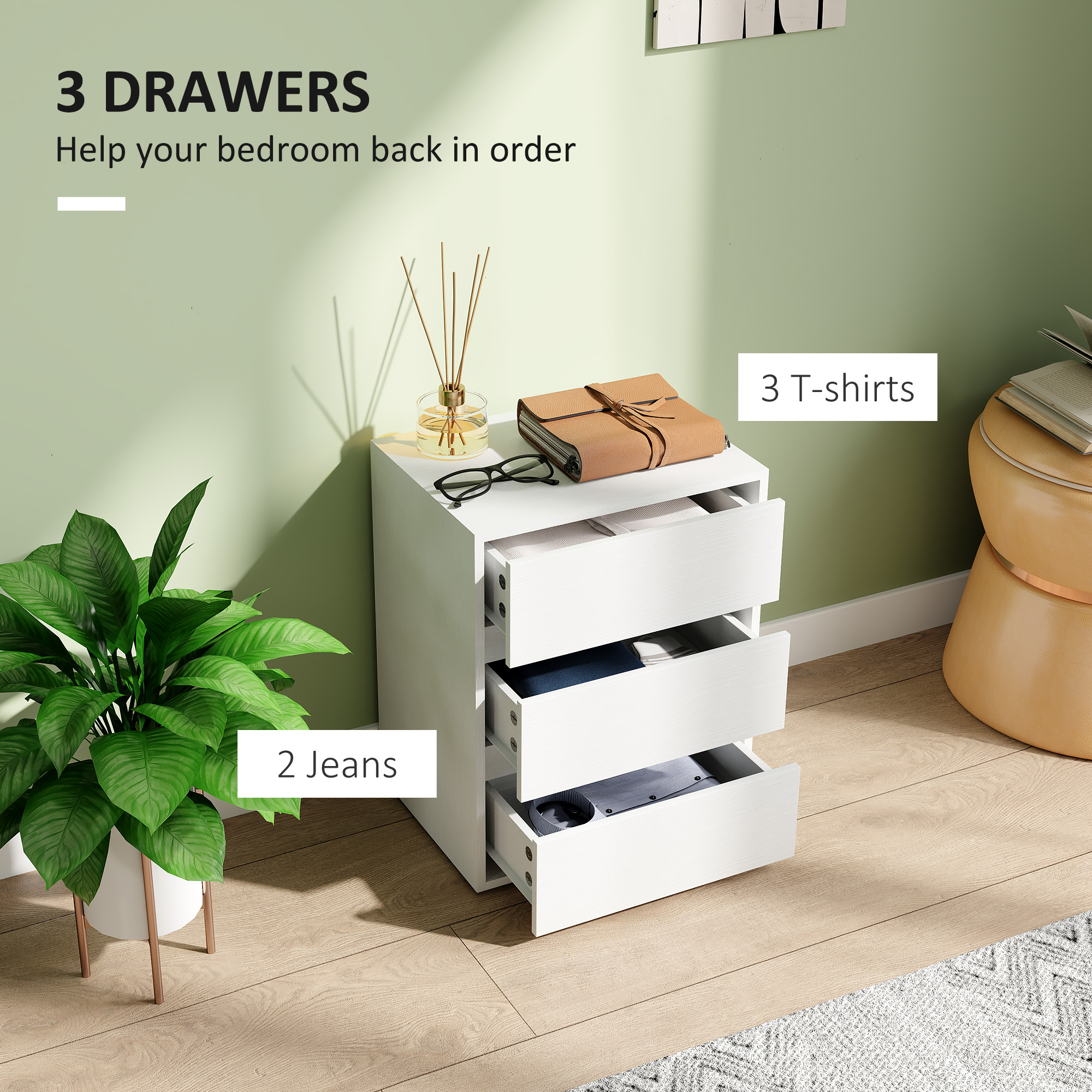  Comoda moderna cu 3 sertare din lemn alb, 40x30x50,5 cm [3]