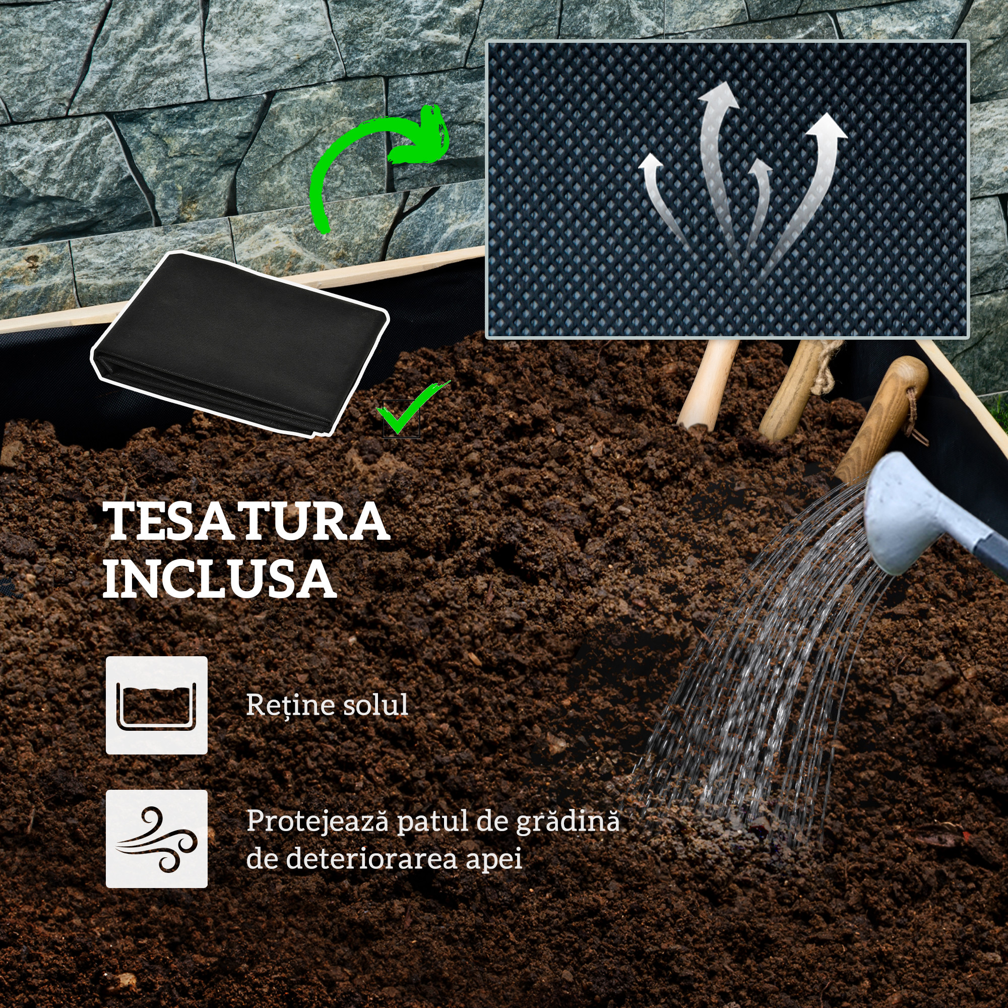  Jardiniera de gradina cu orificiu de drenaj si roti, din lemn de brad, 89x48x47 cm [6]