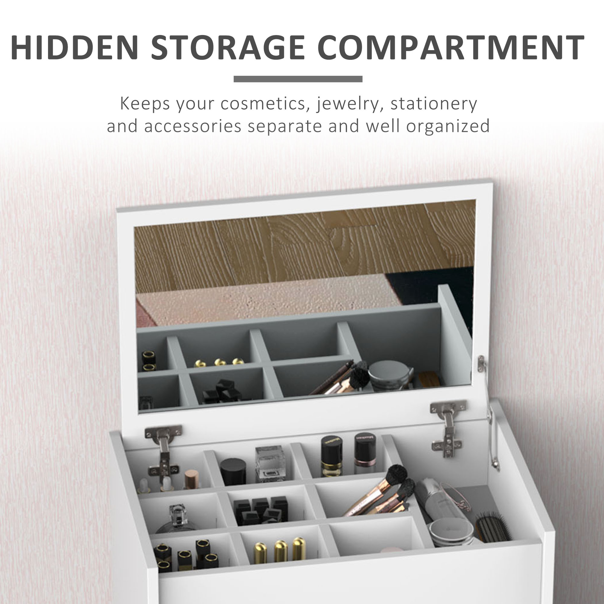  Masa Machiaj Alba - Cu Scaun, Oglinda Pliabila & Depozitare [4]