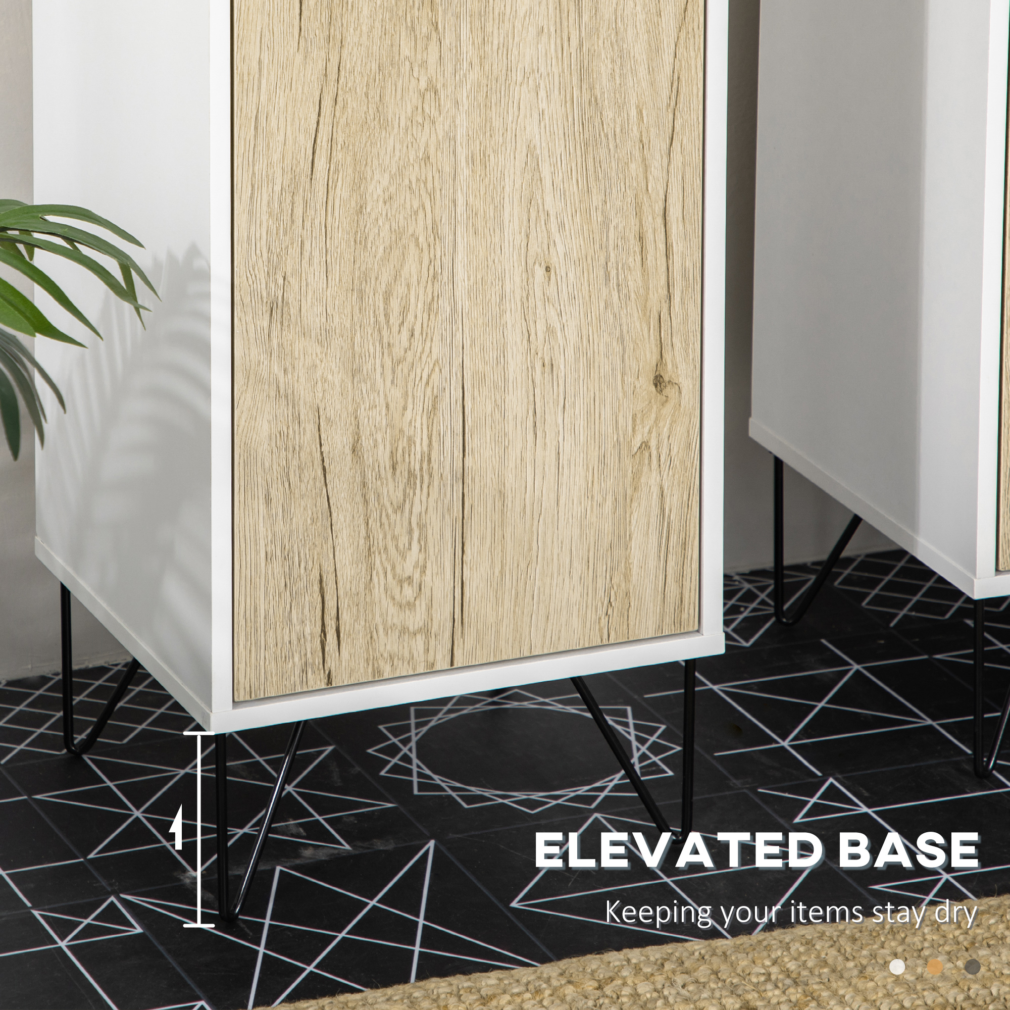  Dulap de depozitare inalt pentru baie, cu 2 rafturi deschise si 2 dulapuri de depozitare, natural si alb [5]