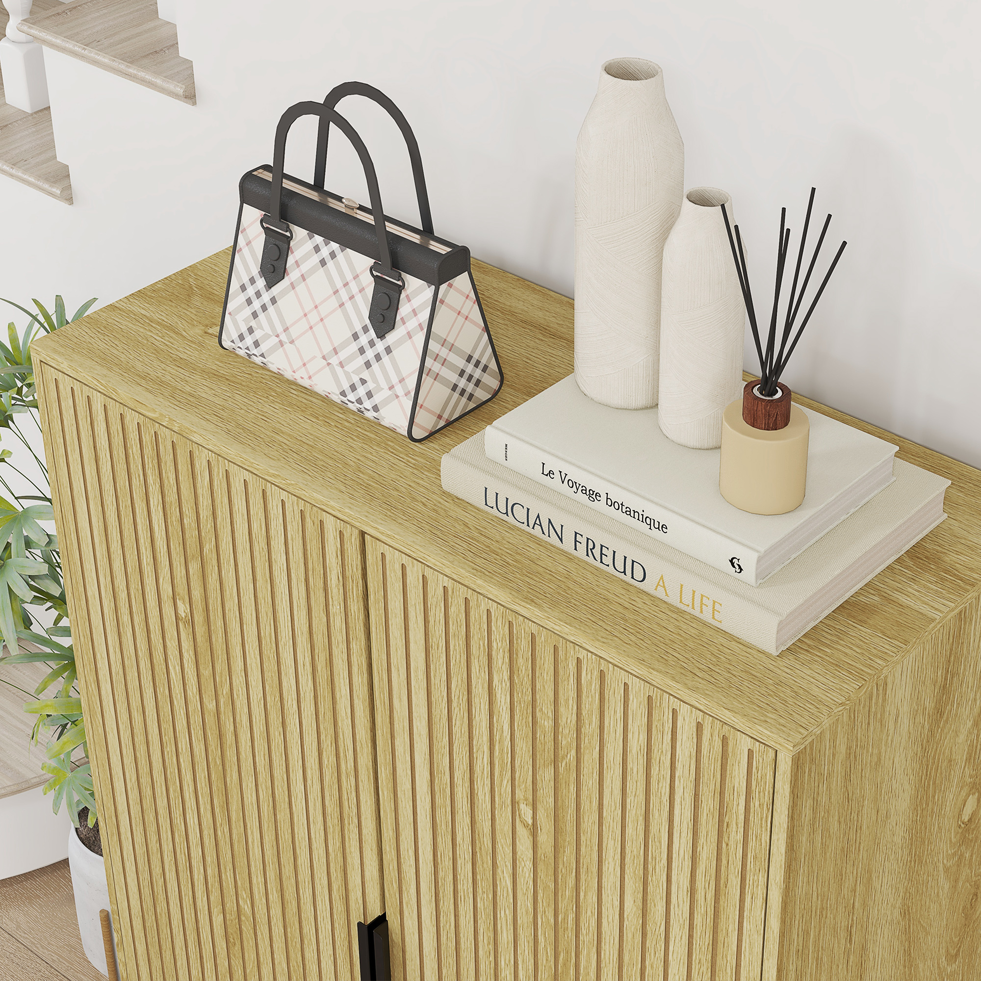  Pantofar Compact pentru 15 Perechi de Pantofi, cu 4 Rafturi Reglabile, 80x38x110cm, Stejar [8]