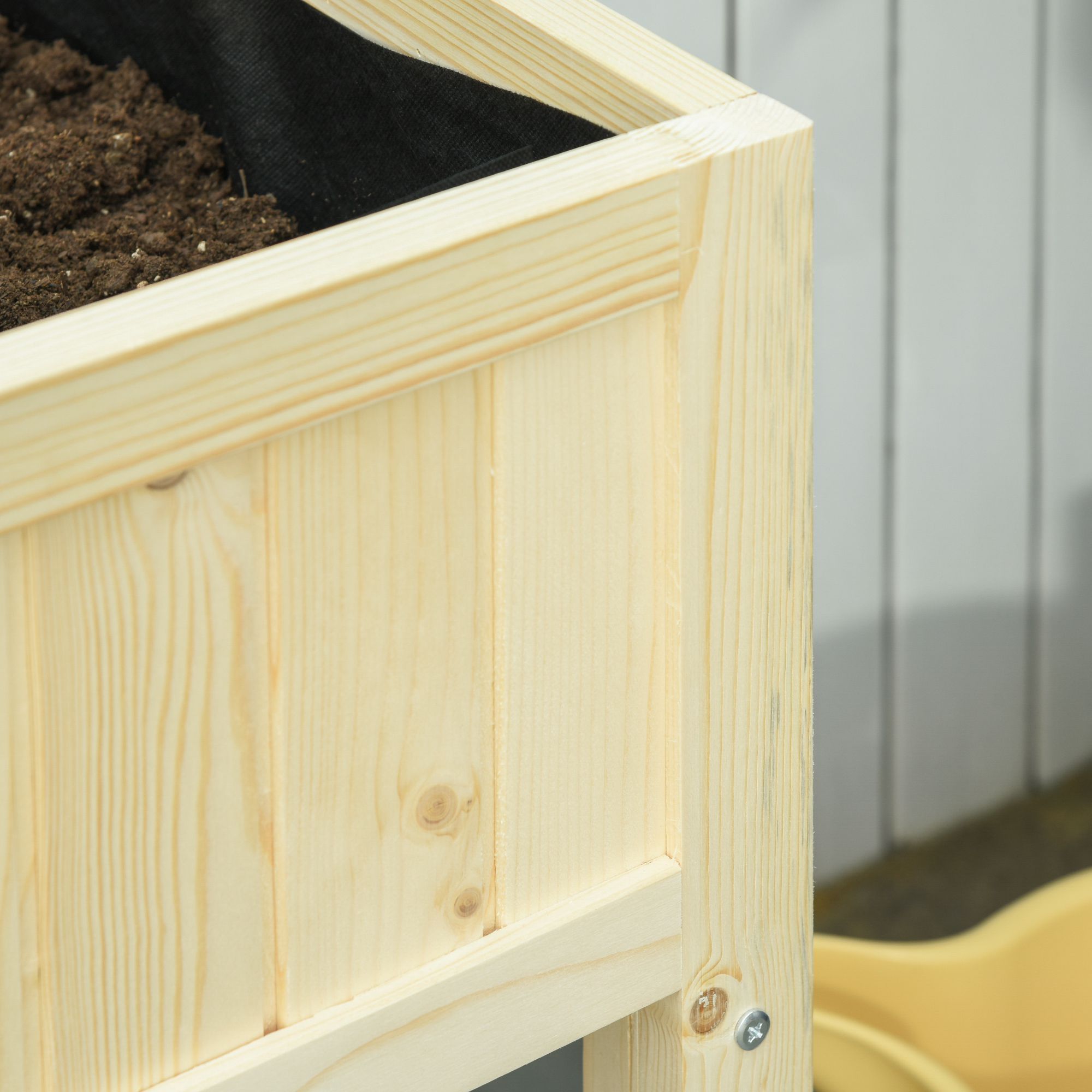  Jardiniera Ridicata Pliabila, Pat pentru Gradina in Lemn de Brad cu 4 Orificii de Drenaj, pentru Gradina, Terasa, Balcon, 115x56x76 cm, Culoare Lemn [8]