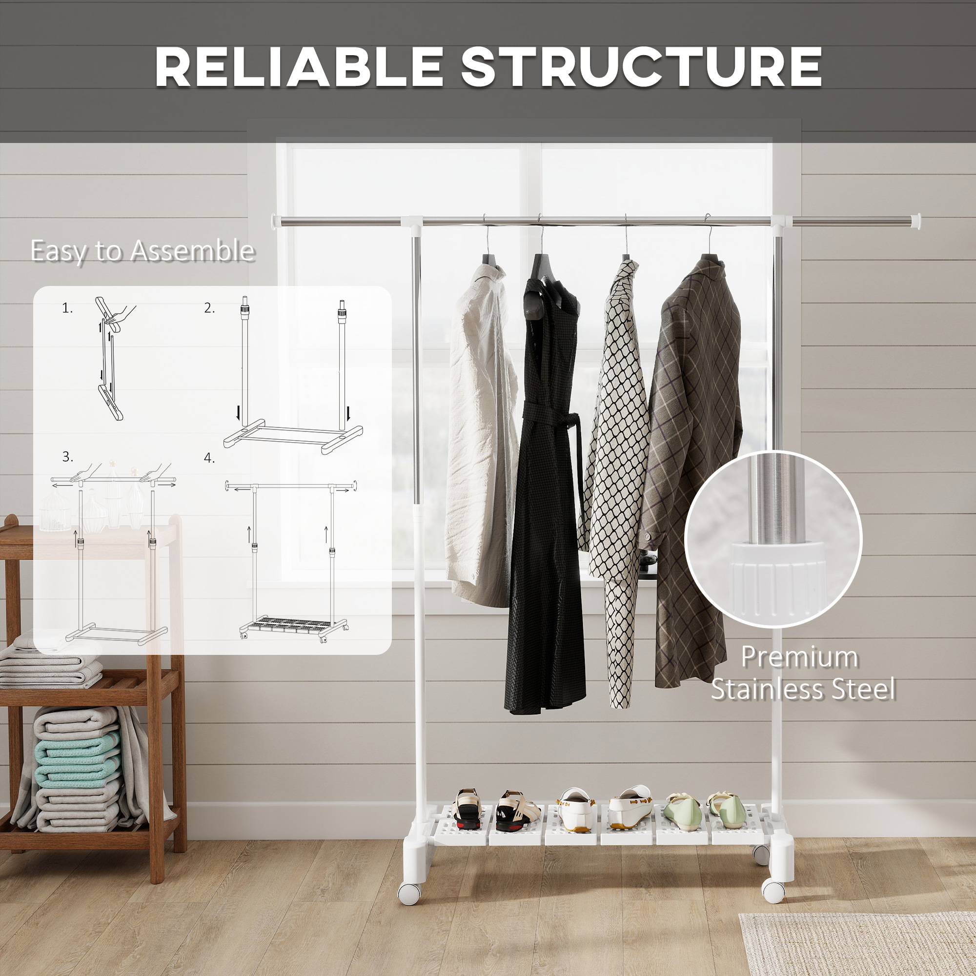  Uscator Vertical Extensibil cu Roti si Raft pentru incaltaminte Alb [5]