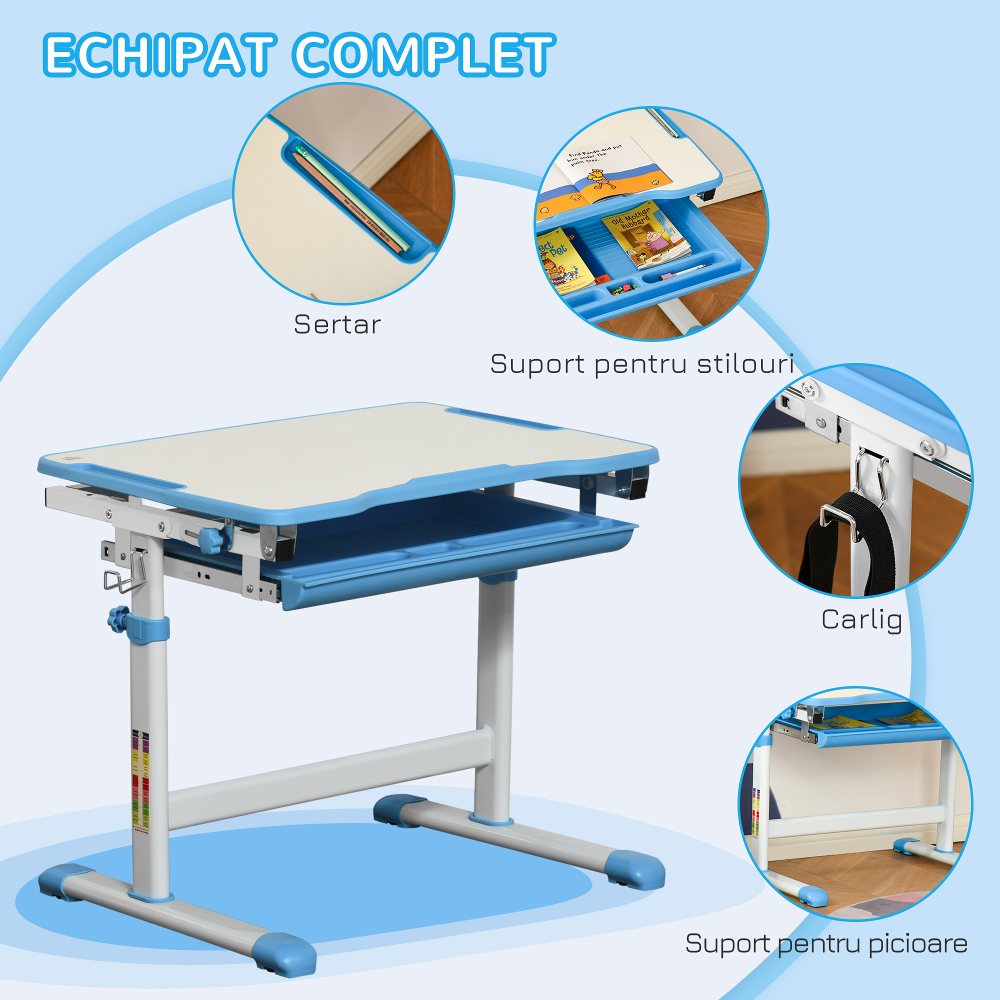 Set Birou scolar cu Scaun - inaltime Reglabila & Sertar [4]