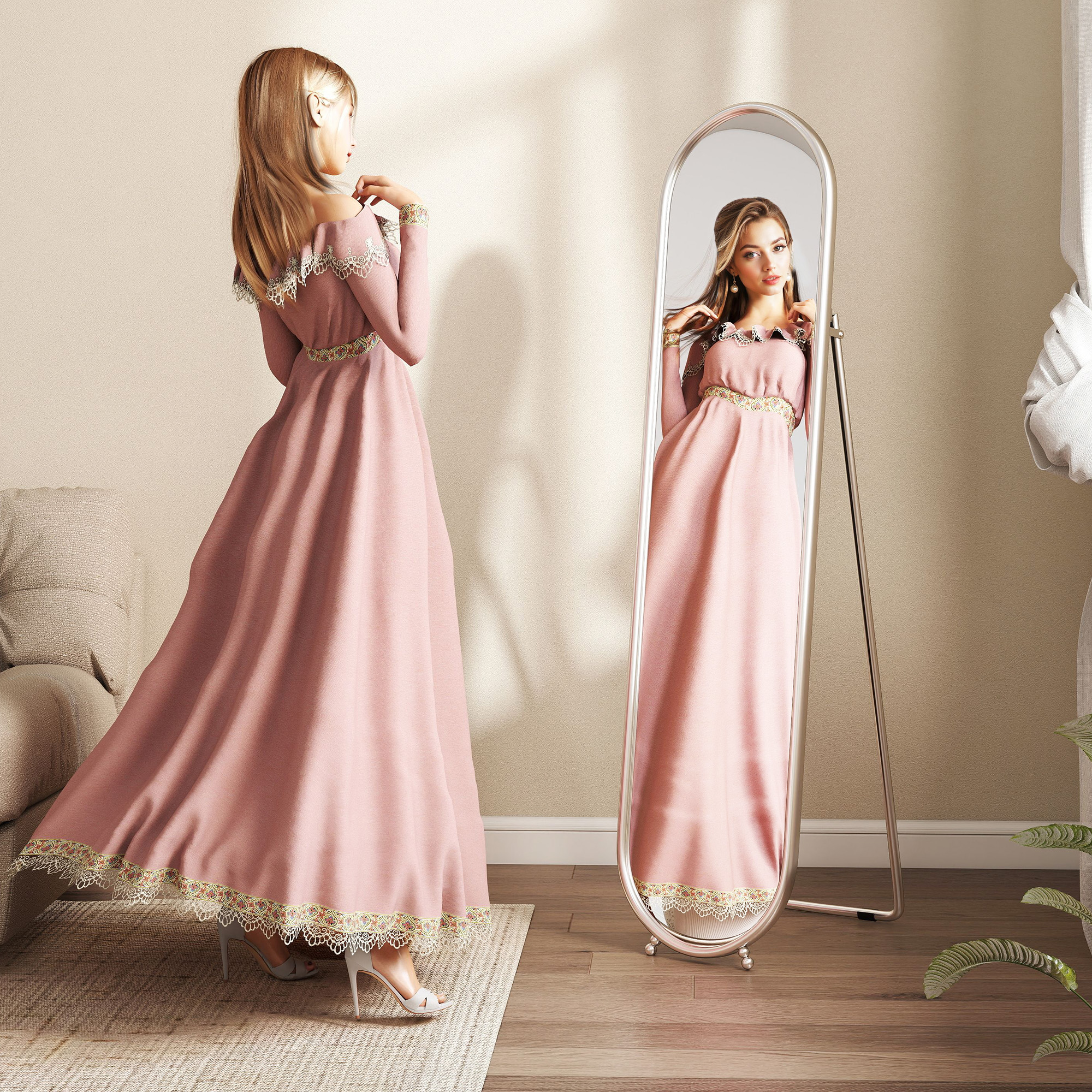  Oglinda intreaga de Podea cu Suport Rabatabil, Sticla si Metal, 40x4x160 cm, Argintiu [7]