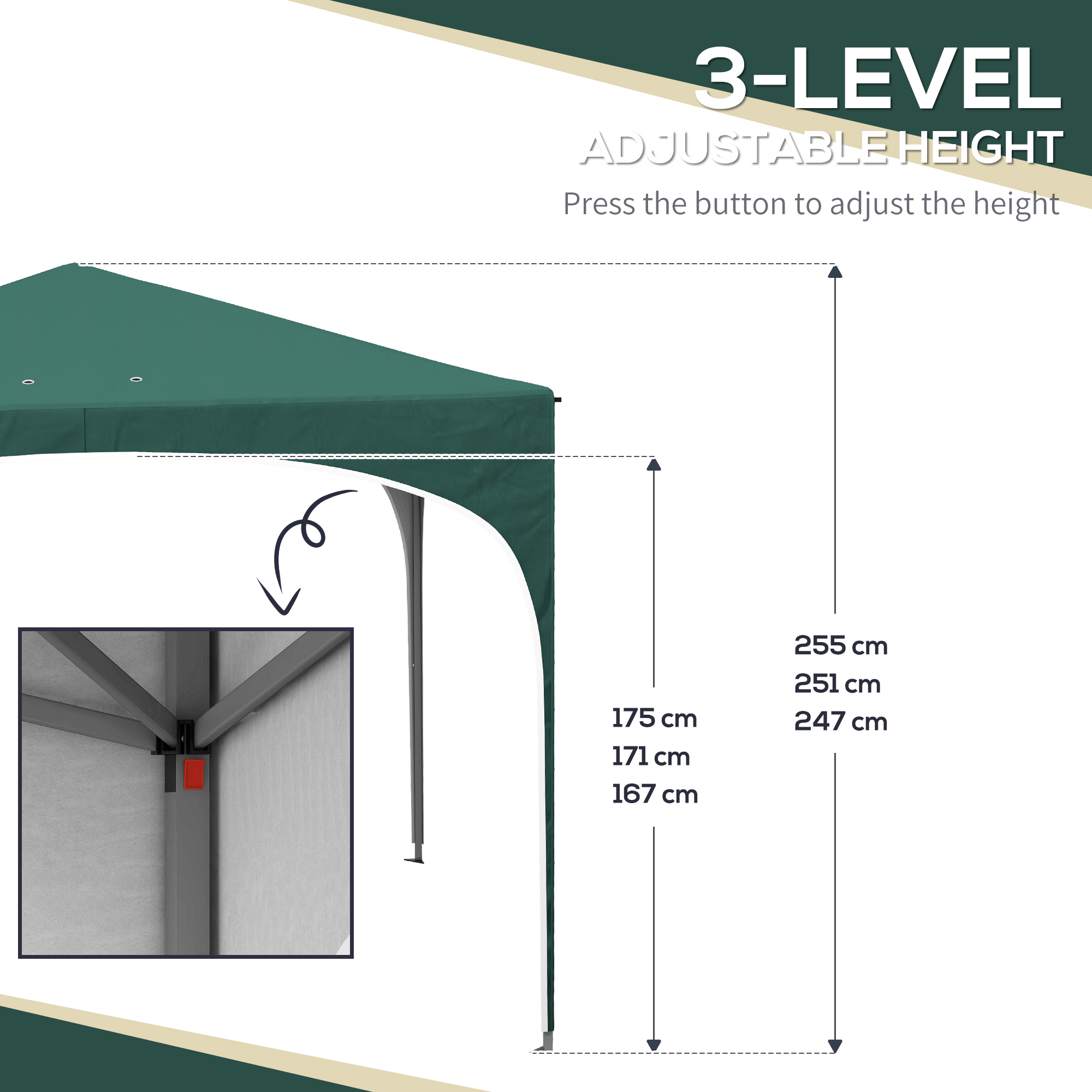  Cort cu Copertina Pliabila de 3x3m, Verde [4]