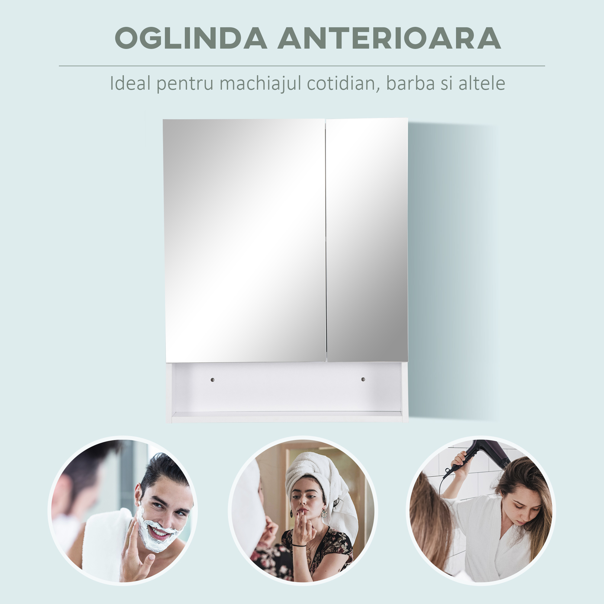  Dulap cu oglinda dreptunghiulara din MDF si Sticla, 60x15x75cm, Alb [6]