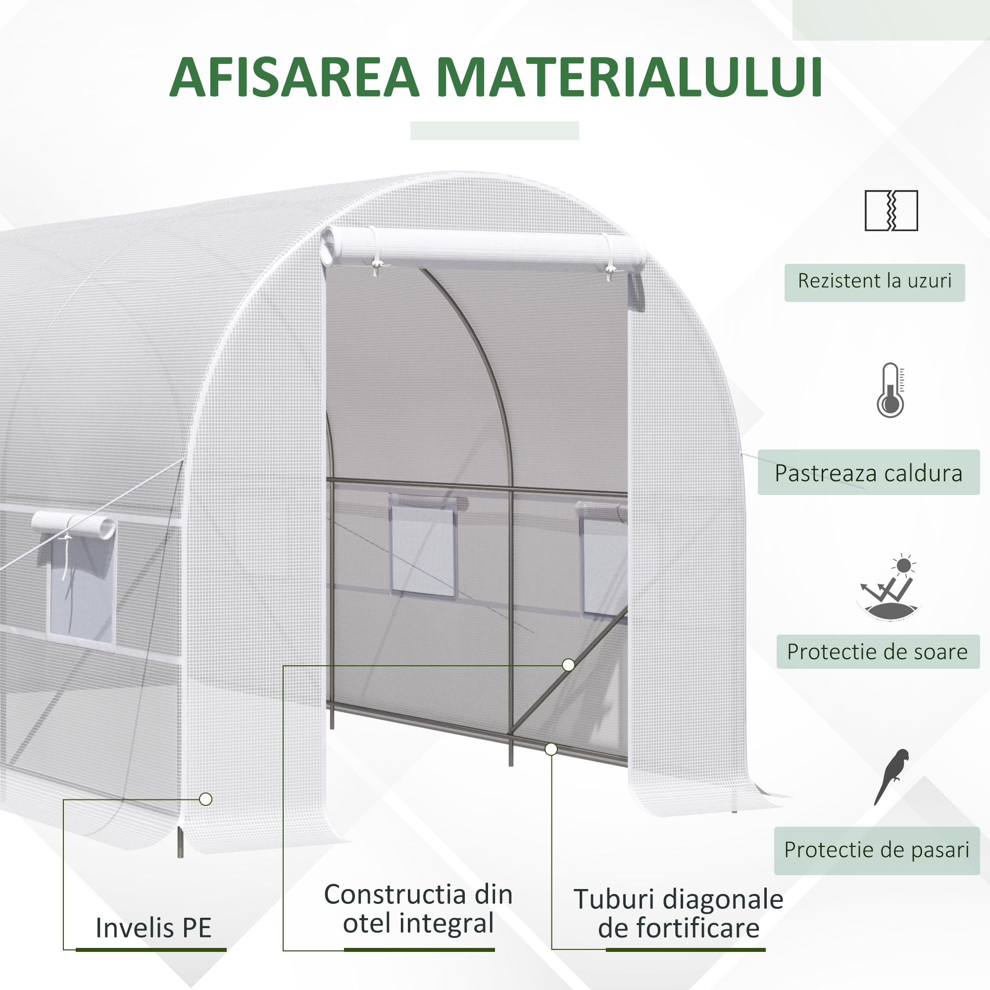  Sera Tunel Gradina 4×2×2 m, Cadru Otel Galvanizat, Prelata PE, 6 Ferestre Rulabile, Ventilatie si Protectie UV [4]