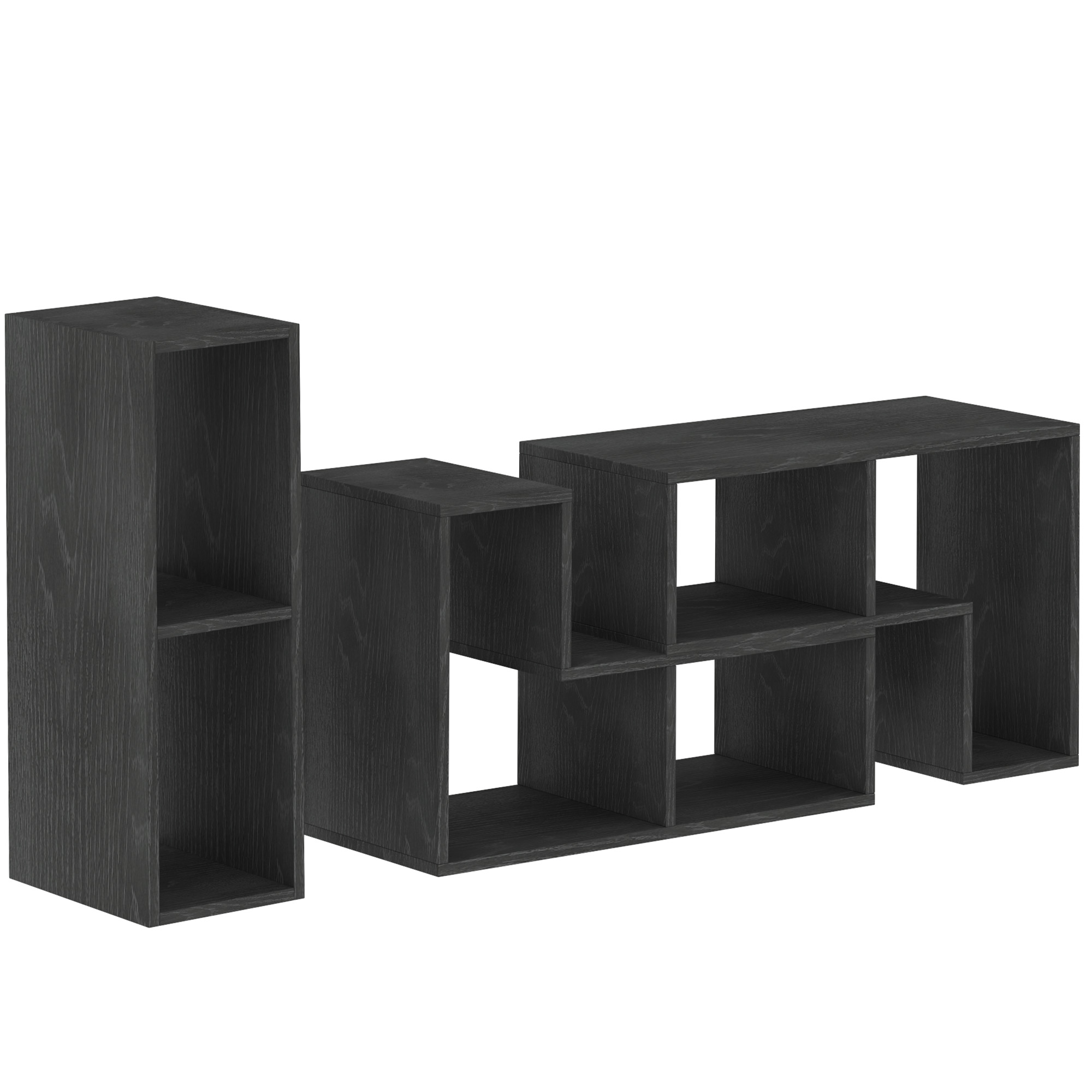 Living & hol -  Mobilier TV modulabil pentru televizoare de pana la 75" cu 2 rafturi in forma de L si polita dreptunghiulara, din lemn, 134-180x30,5x44 cm, negru