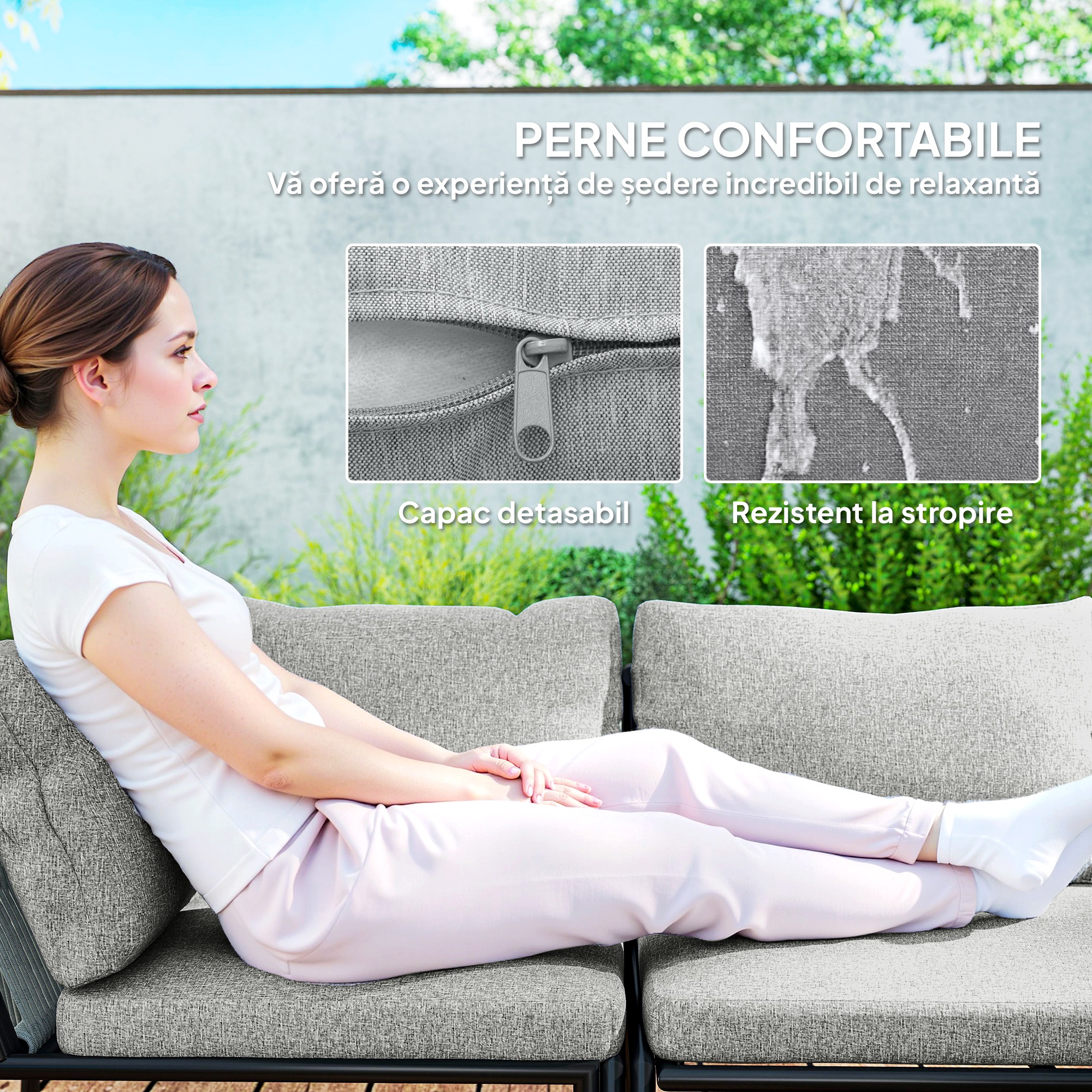  Mobilier de Gradina din Ratan cu Coltar Modular, Masuta de Cafea si Perne, Gri [5]