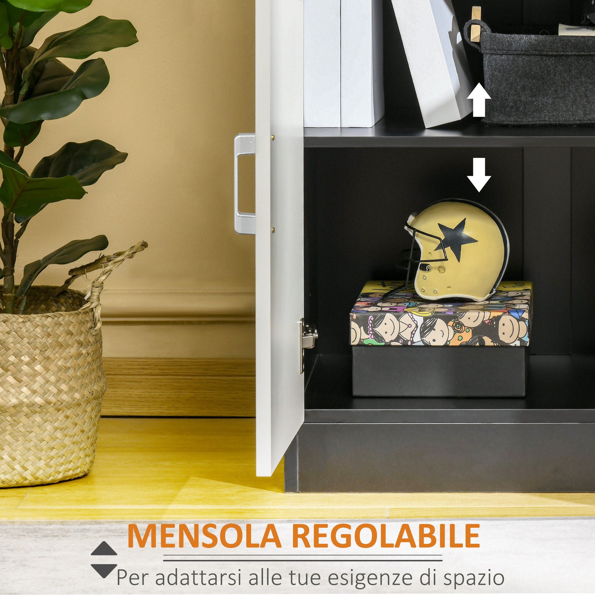  Dulap cu sertar si raft reglabil, din MDF, 60x40x90cm, Alb Negru [4]