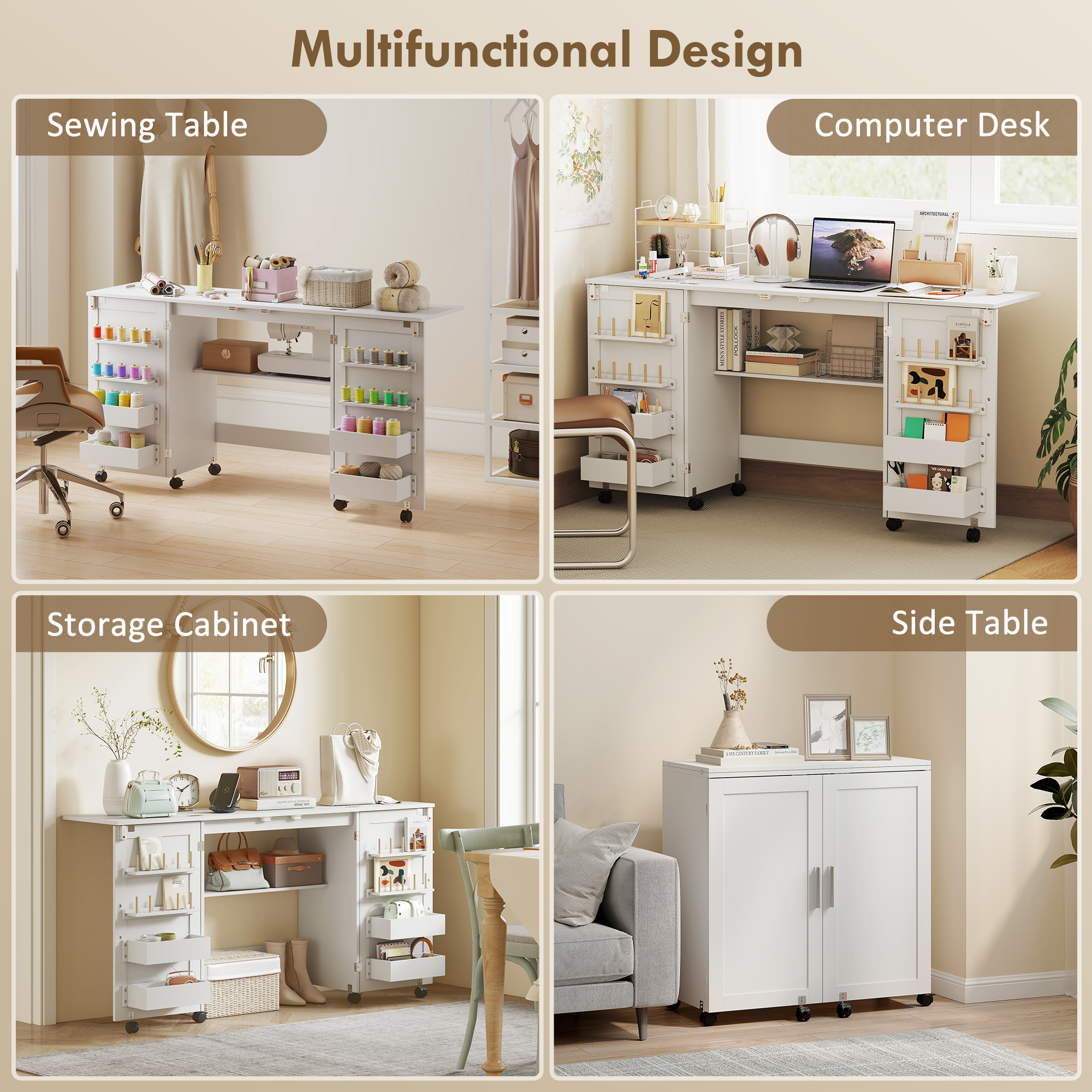  Masa de Cusut Pliabila cu Roti cu Blocare, Rafturi si 20 de Suporturi [5]