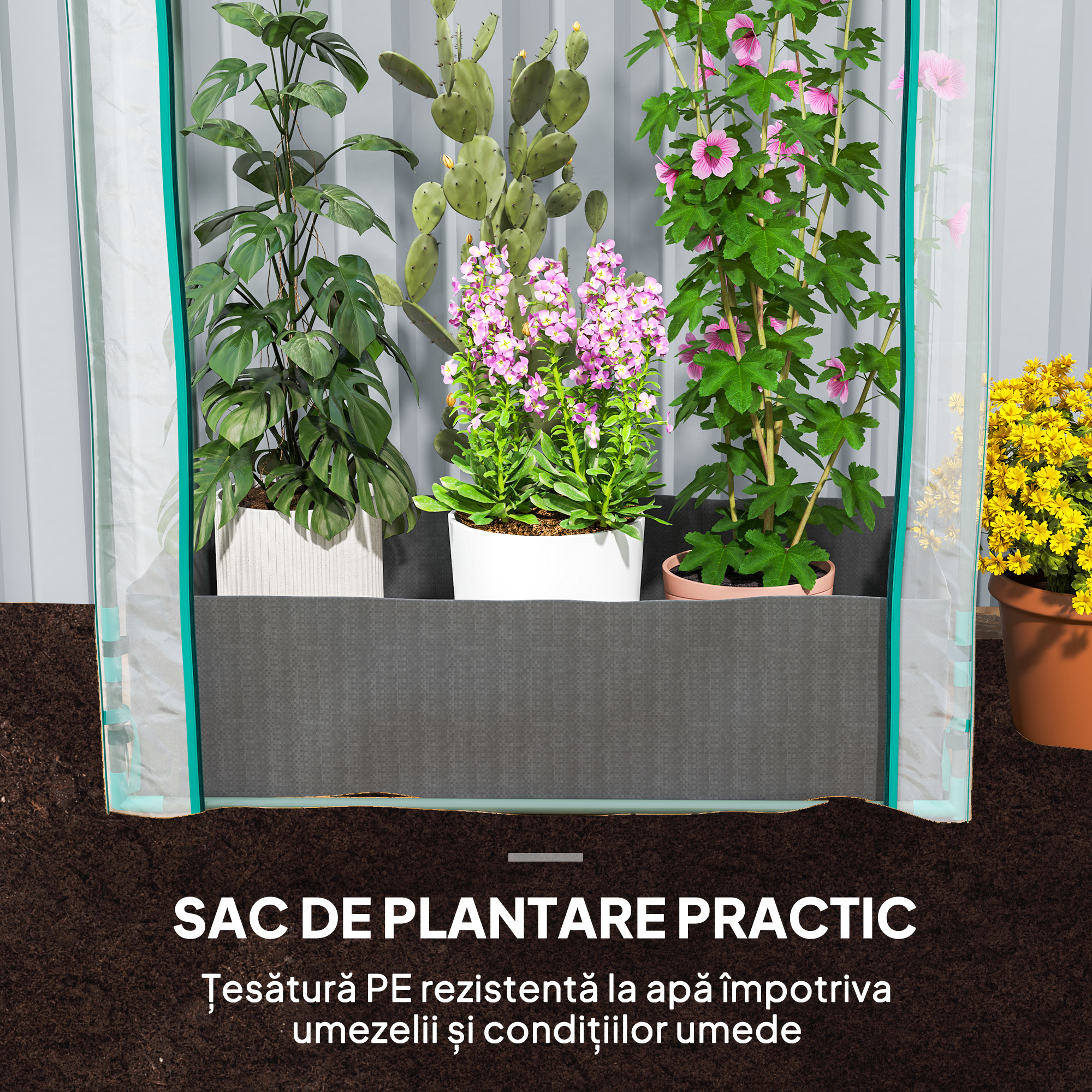  Sera de perete cu sac pentru plante si intrare rulabila, din otel si plastic, 89x50x152 cm, transparenta [4]
